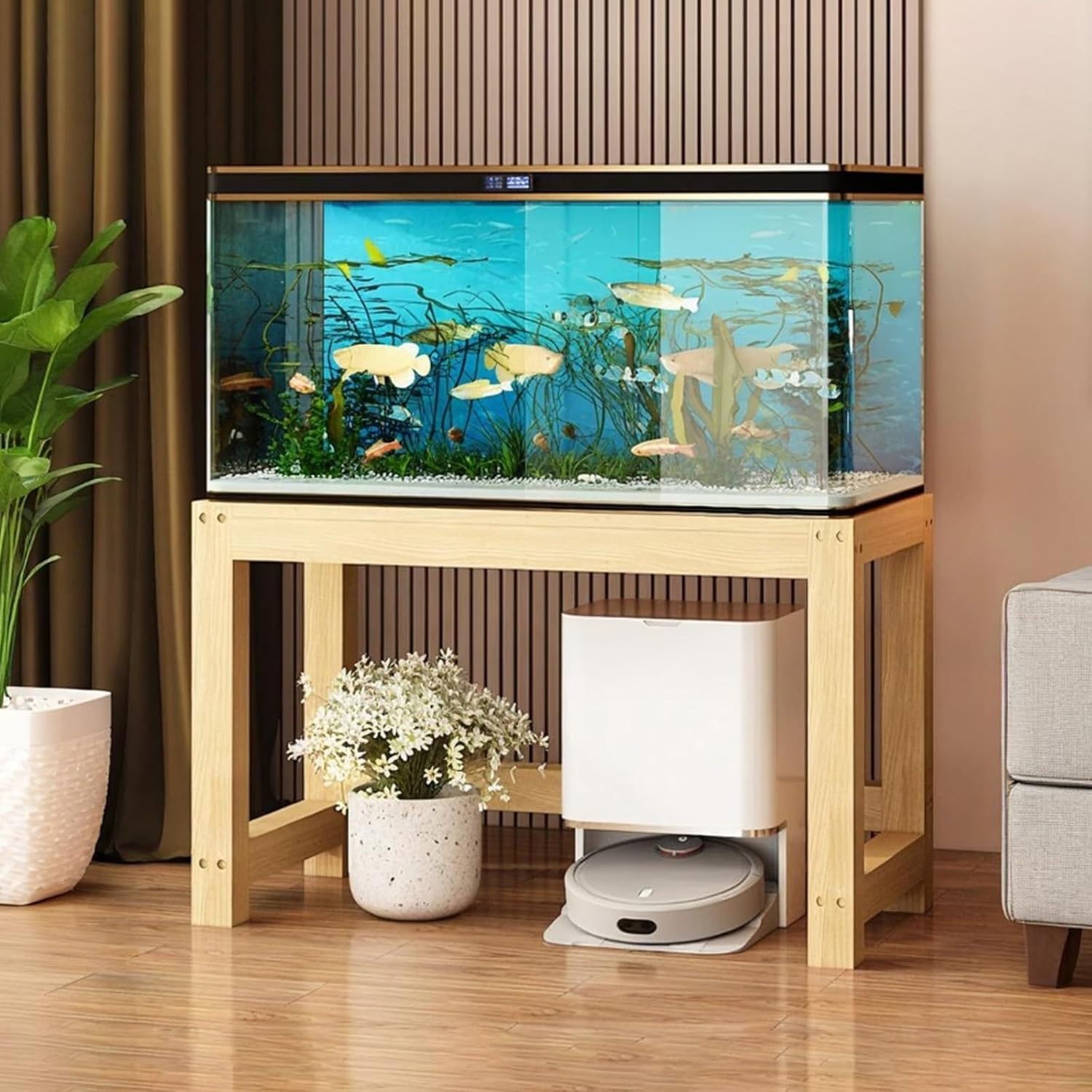 Solid Wood Aquarium Stand | Natural Pine Reptile Terrarium Rack | Heavy-Duty Fish Tank Base with Strong Load-Bearing Design Easy to Assemble and Space Save for Home & Offic(90x40x50cm)