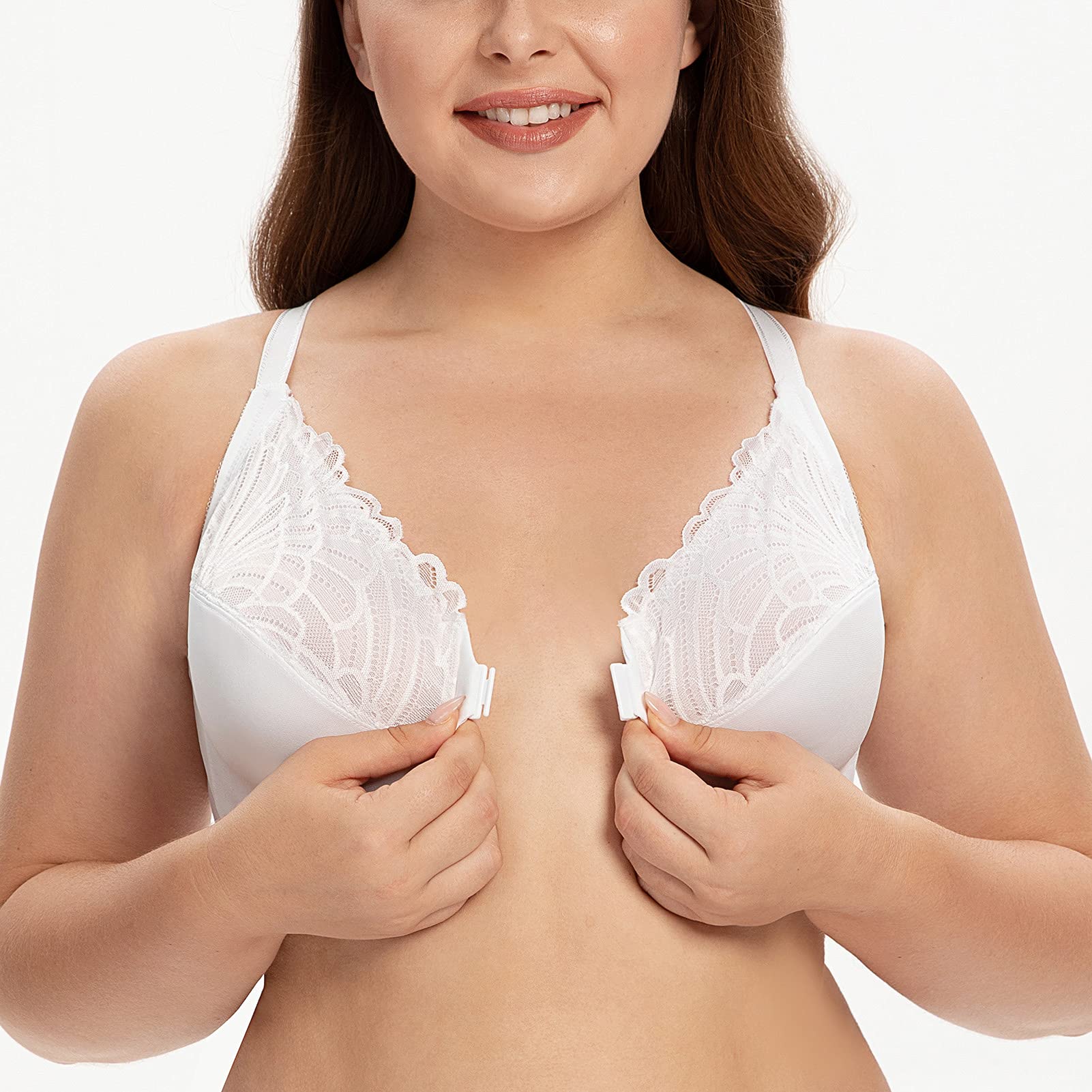 Taglie Forti Donna Apertura Davanti Pizzo con Ferretto Reggiseno