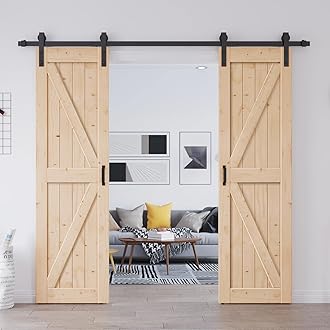 EaseLife 48in x 84in (Double 24in×84in Door) Barn Door with 8FT Sliding Door Hardware & Handle Included,DIY Assemblely,Easy Install,Apply to Interior Rooms & Storage Closet,K-Frame