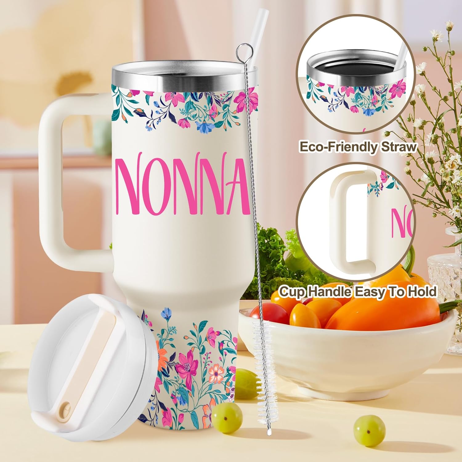ROSTANTEN Nonna Gifts Nonna Birthday Gifts for Nonna Best Nonna Gift from Grandkids for Mothers Day Christmas 40oz Travel Cup Insulated Tumbler with Lid & Straw