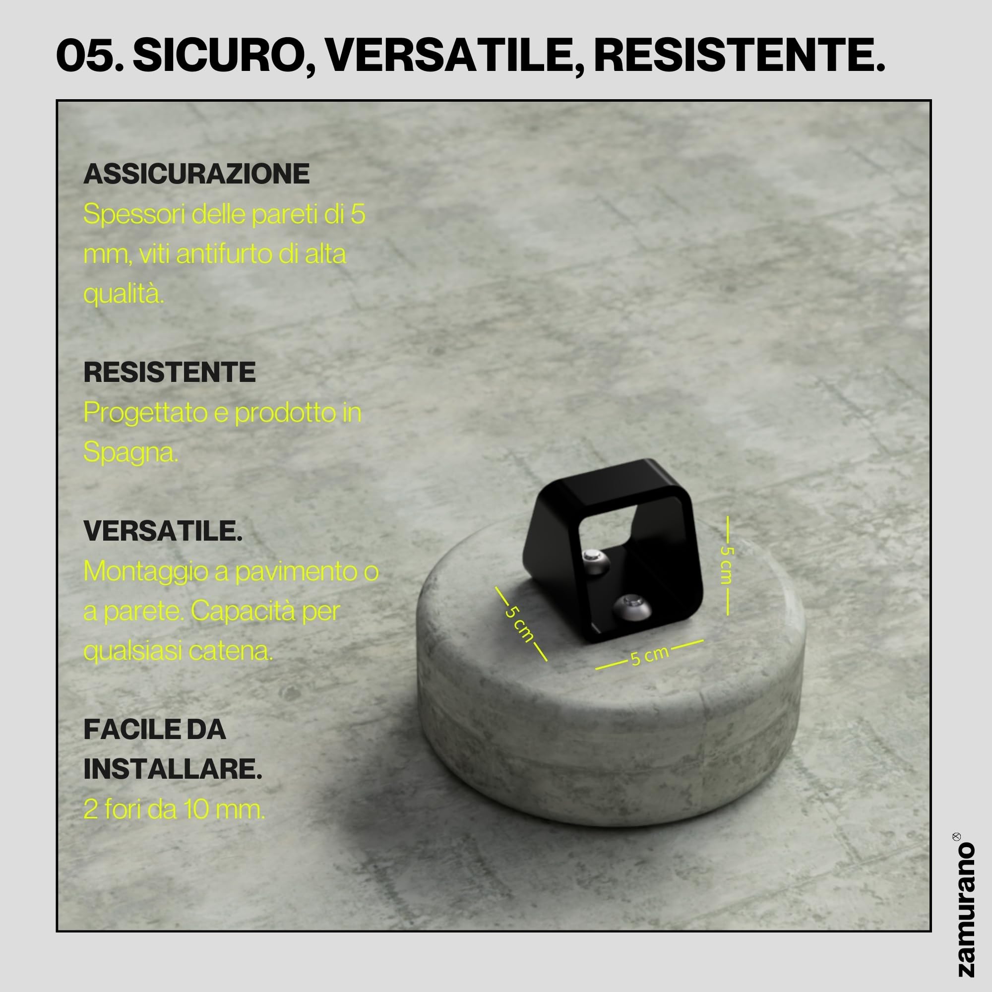 Ancoraggio antifurto ad alta sicurezza per catena. Ideale per moto e bici. Ceppo per pavimento o parete (1)