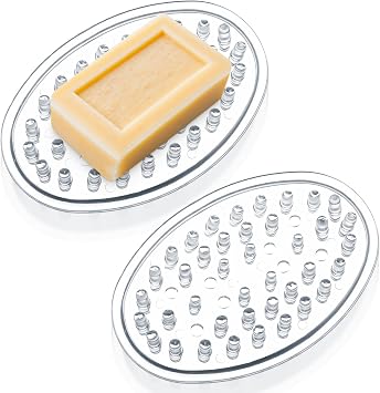 2 Pack Plastic Soap Holder, Clear Soap Dish with Drain Holes, Soaps Savers, Soaps Sponge Holder for Kitchen, Bathroom, Shower Counter