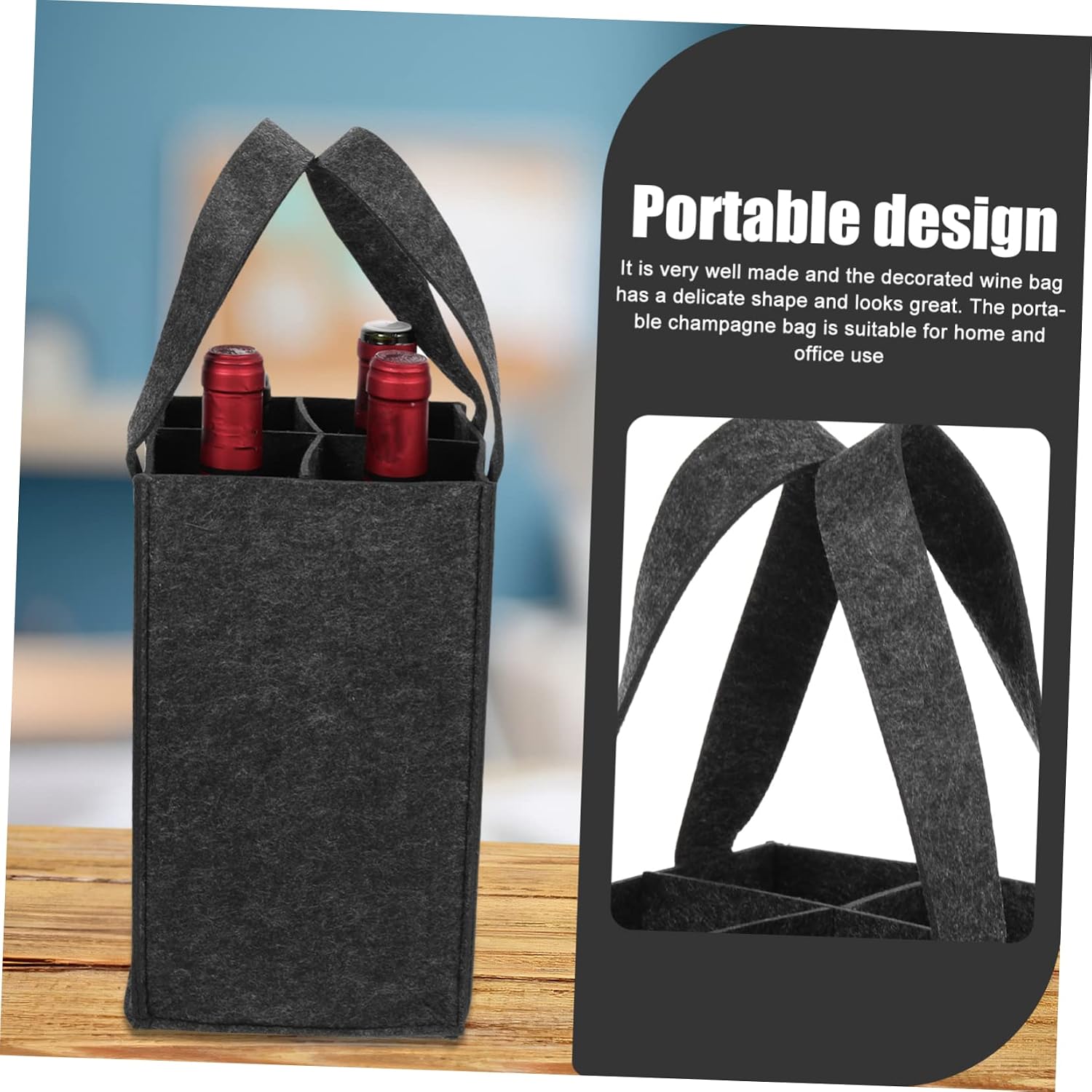2 Pack Felt Wine Bag Carrier for 4 Bottles Sturdy