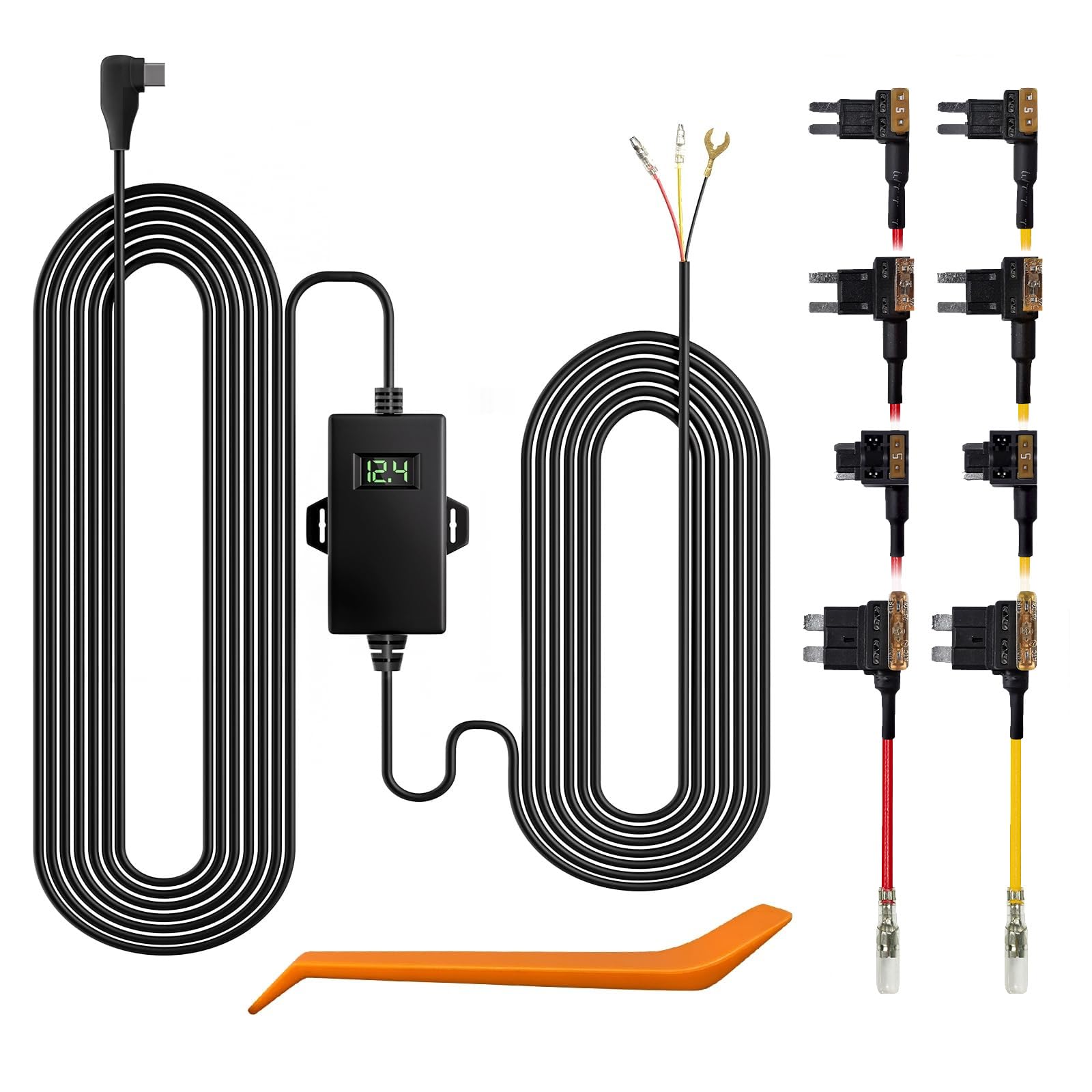 WOLFBOX USB C Acc Hardwire Kit for G840S/G900/G850/G930/i07/i17/X5, Hard Wire Car Charger Cable Kit 12V- 24V to 5V for Dash Cameras with Battery Drain Protection