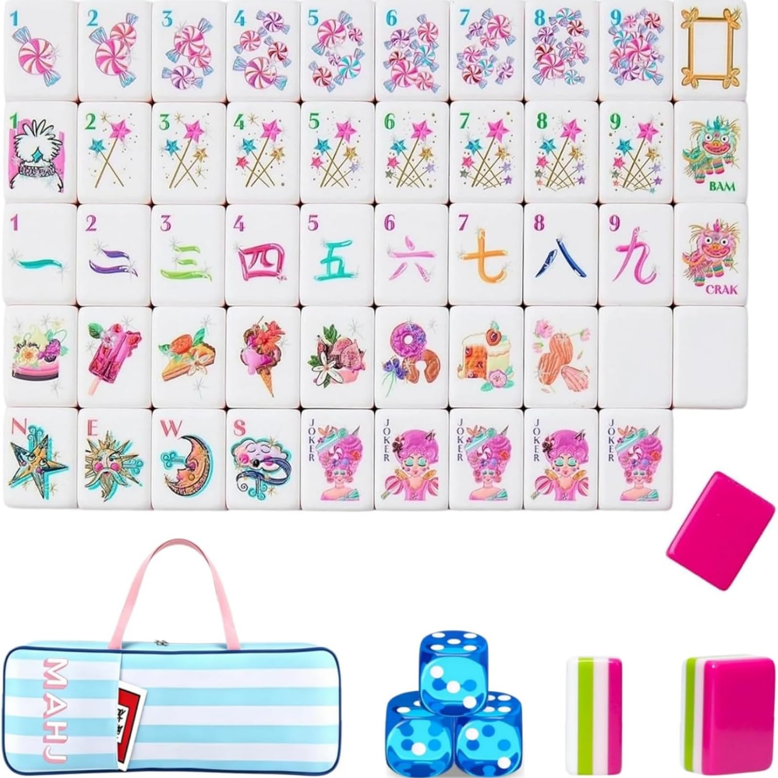 Pealeaf 4 Layer Mahjong Tiles Set - Complete American Mahjong Tiles Set with 160 Acrylic Tiles and Carrying Bag, Full Size Strategy Board Game for Adults, Family Game Nights and Social Play (N)