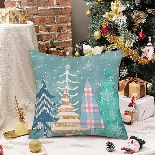 Miniatura 2 de Fundas de almohada de Navidad Aqua de 22 x 22 mas, diseño de pino, decoración del hogar, protector decorativo para sala de estar, funda de cojín de
