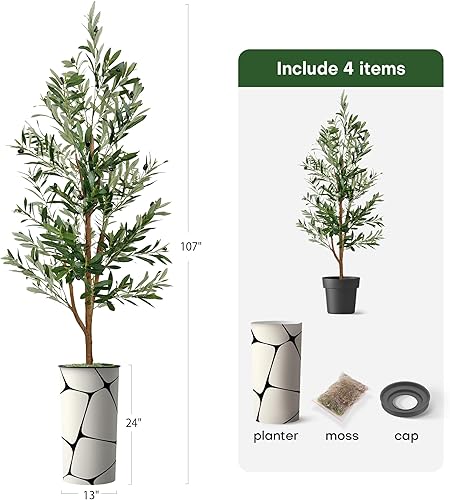 Miniatura 5 de SIGNWIN - Árbol artificial en maceta con diseño y textura de flores y pájaros, decoración moderna, planta de piso, para el hogar u oficina