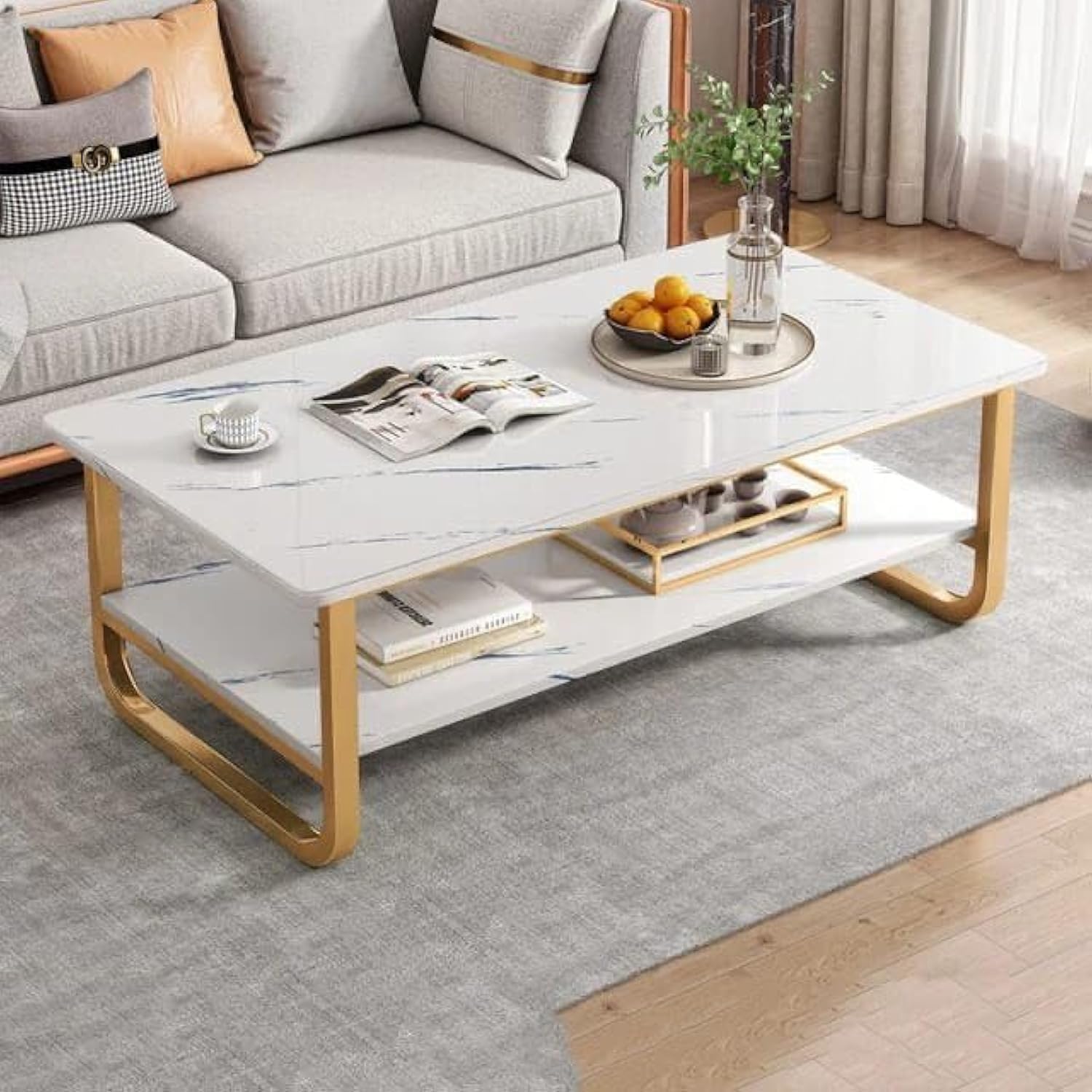 BAIG Nordic Living Room Coffee Table Decoration Accessories Luxury Writing Table White Modern Design Muebles Living Room Furniture (120CM WHITE)