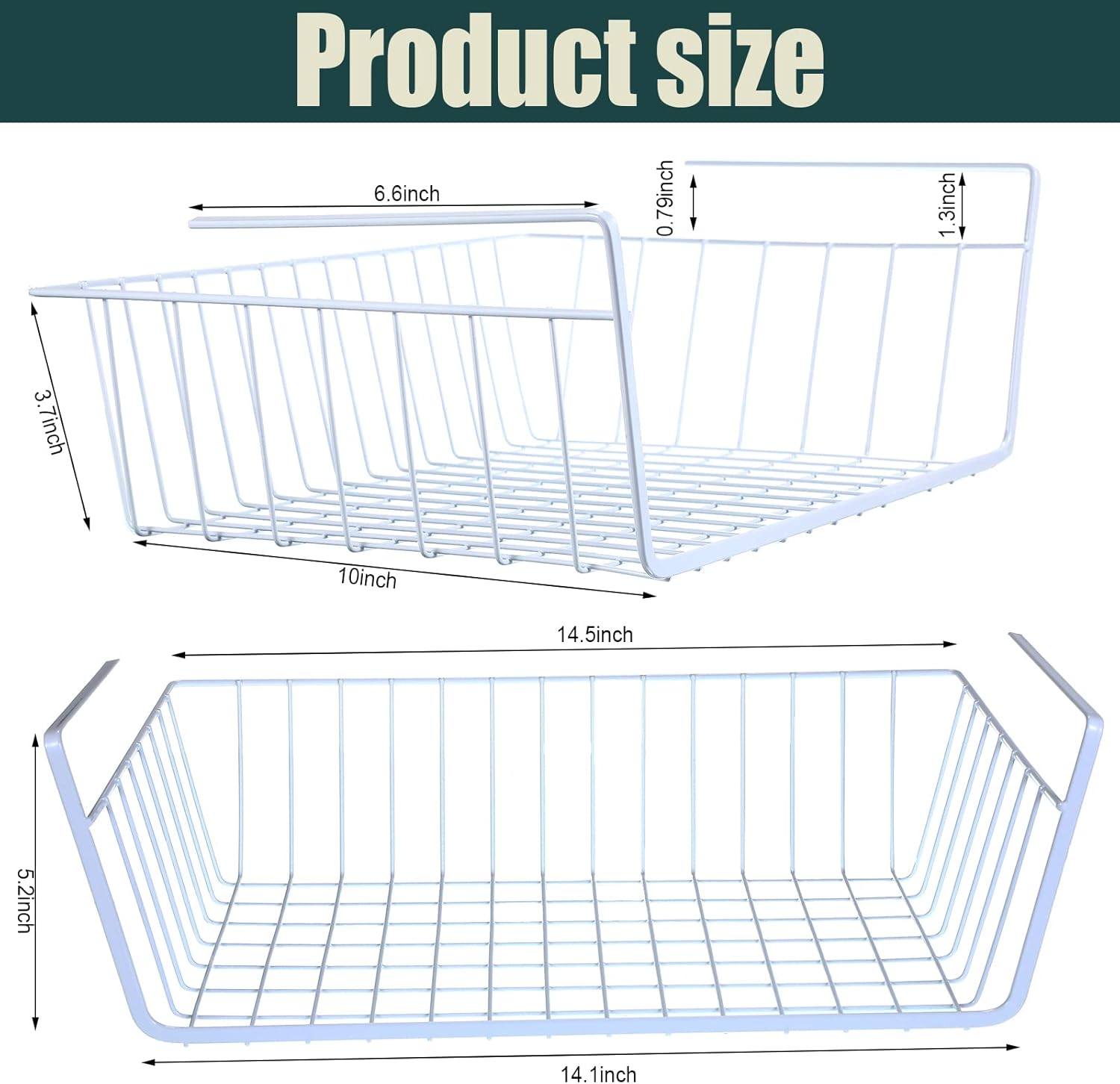12 Pcs Under Shelf Basket Storage Hanging Baskets for Kitchen Undershelf Pantry Cabinet Under the Shelf Organizer Wire Shelf Extra Storage Space Saver for Laundry Room Garage (White)