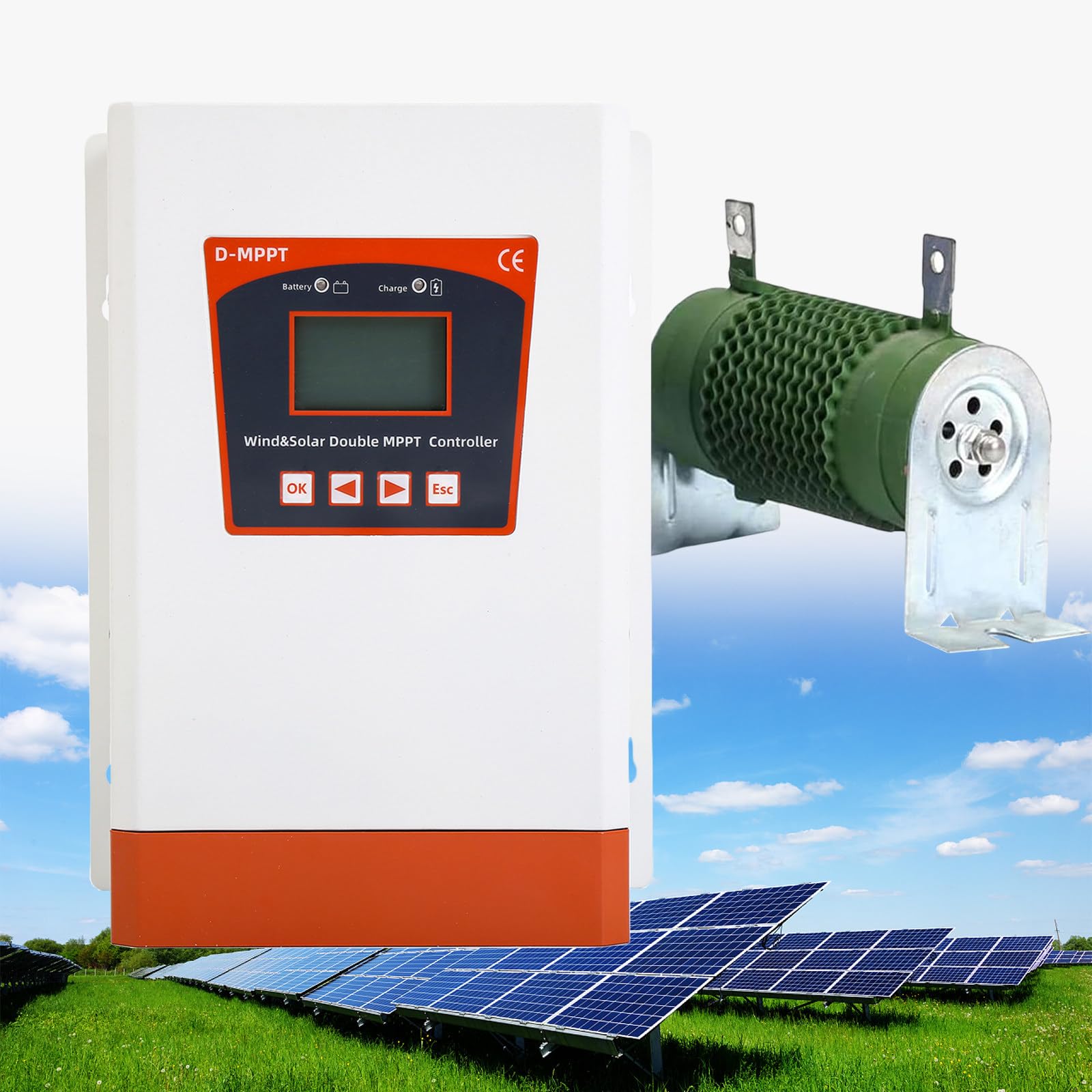 Regolatore ibrido solare del vento doppio regolatore di carica MPPT 12V/24V e 24V/48V identificazione automatica, 0-8000W vento e 0-4000W solare, funzione di carico di scarico