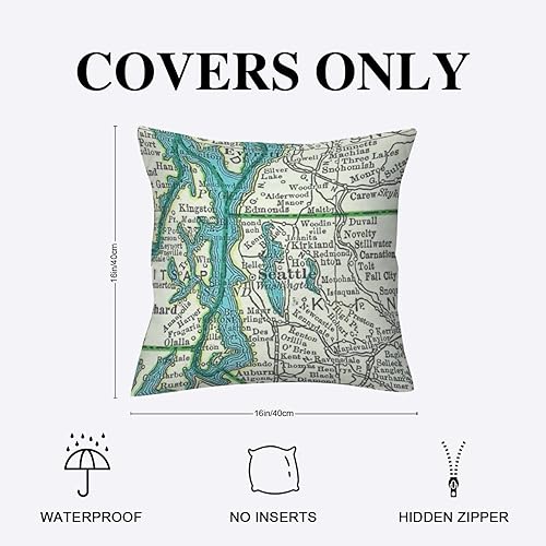 Miniatura 2 de Seattle Map - Fundas de almohada impermeables para exteriores, 16 x 16 pulgadas, diseño de mapa de viaje, retro, impermeable, decorativa, para