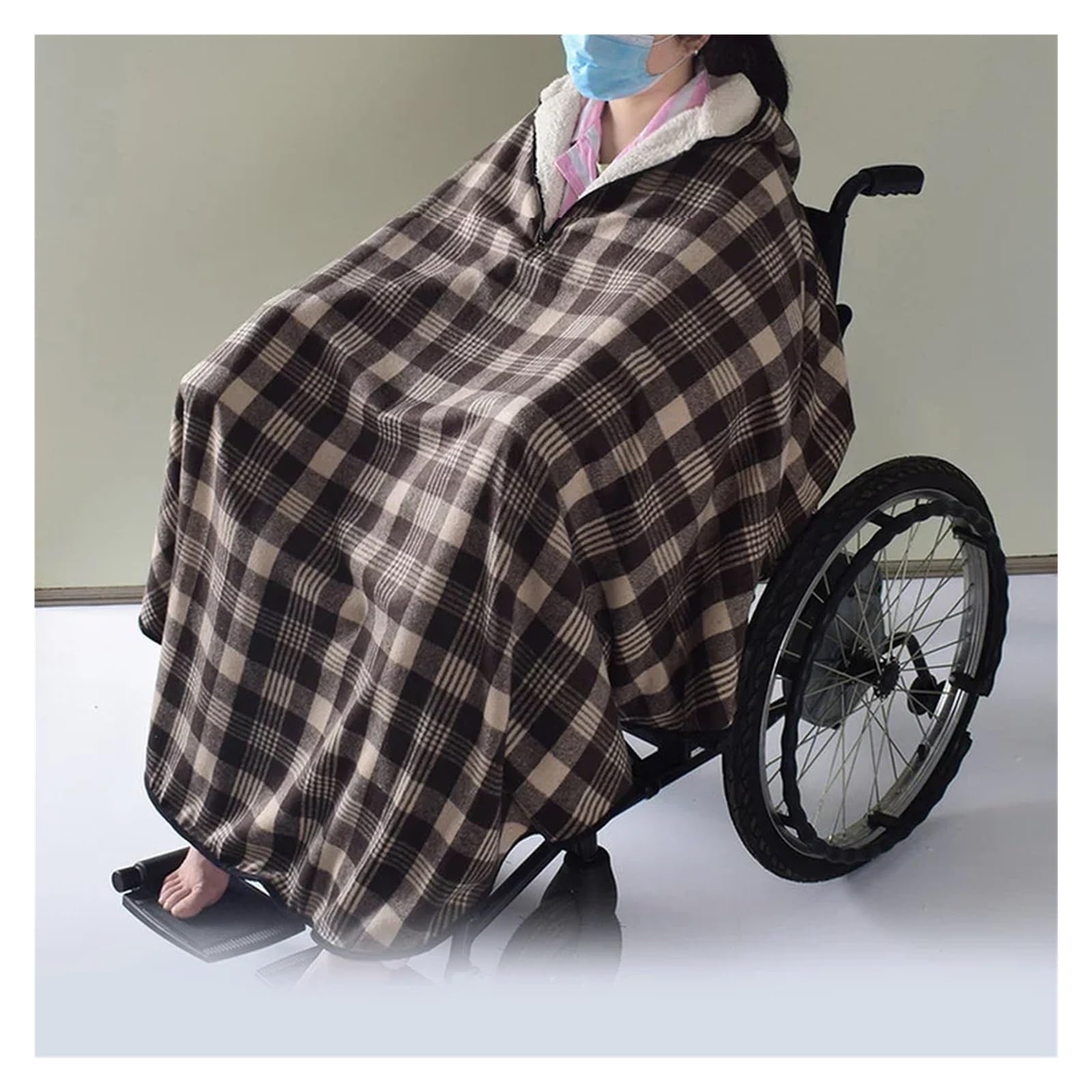 Manta para Silla de Ruedas, Tela de Doble Capa Talla Grande con Capucha, Hombros, Cintura, Calidez for el Cuidado Personas Mayores