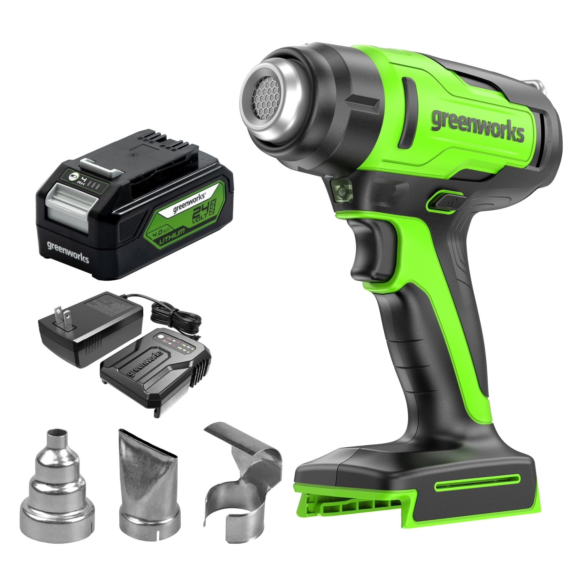 Greenworks 24V Cordless Heat Gun Kit 4 0Ah Battery Charger Included - Hot Air Tool Max to 1000