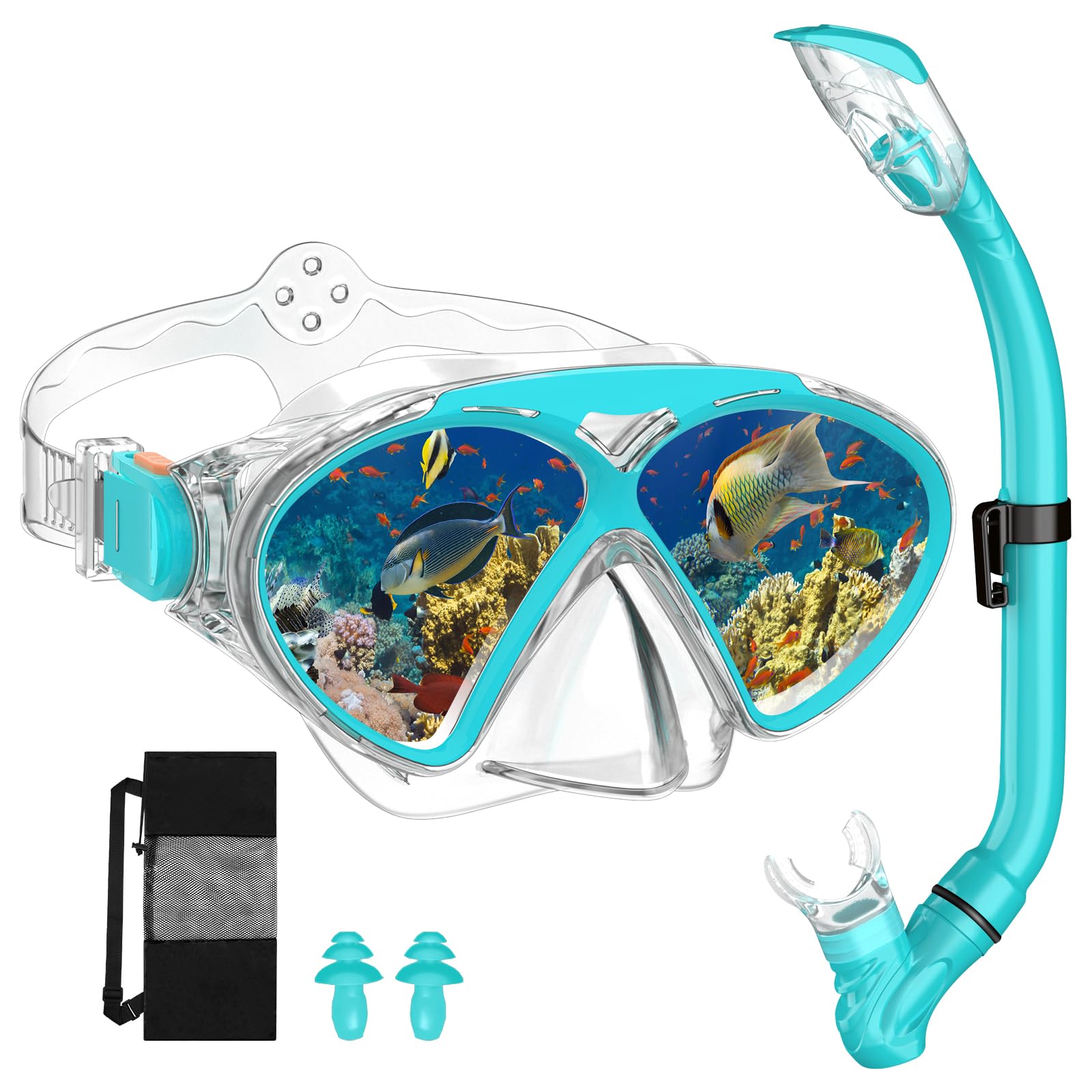 JEMULICE Maschera Subacquea Bambini, Set da Snorkeling per Bambini con Tubi a Secco e Occhiali da Snorkeling Anti-Fog Panoramica a 180 Gradi, Snorkel Set, Maschera Snorkeling per Bambino e Adolescenti
