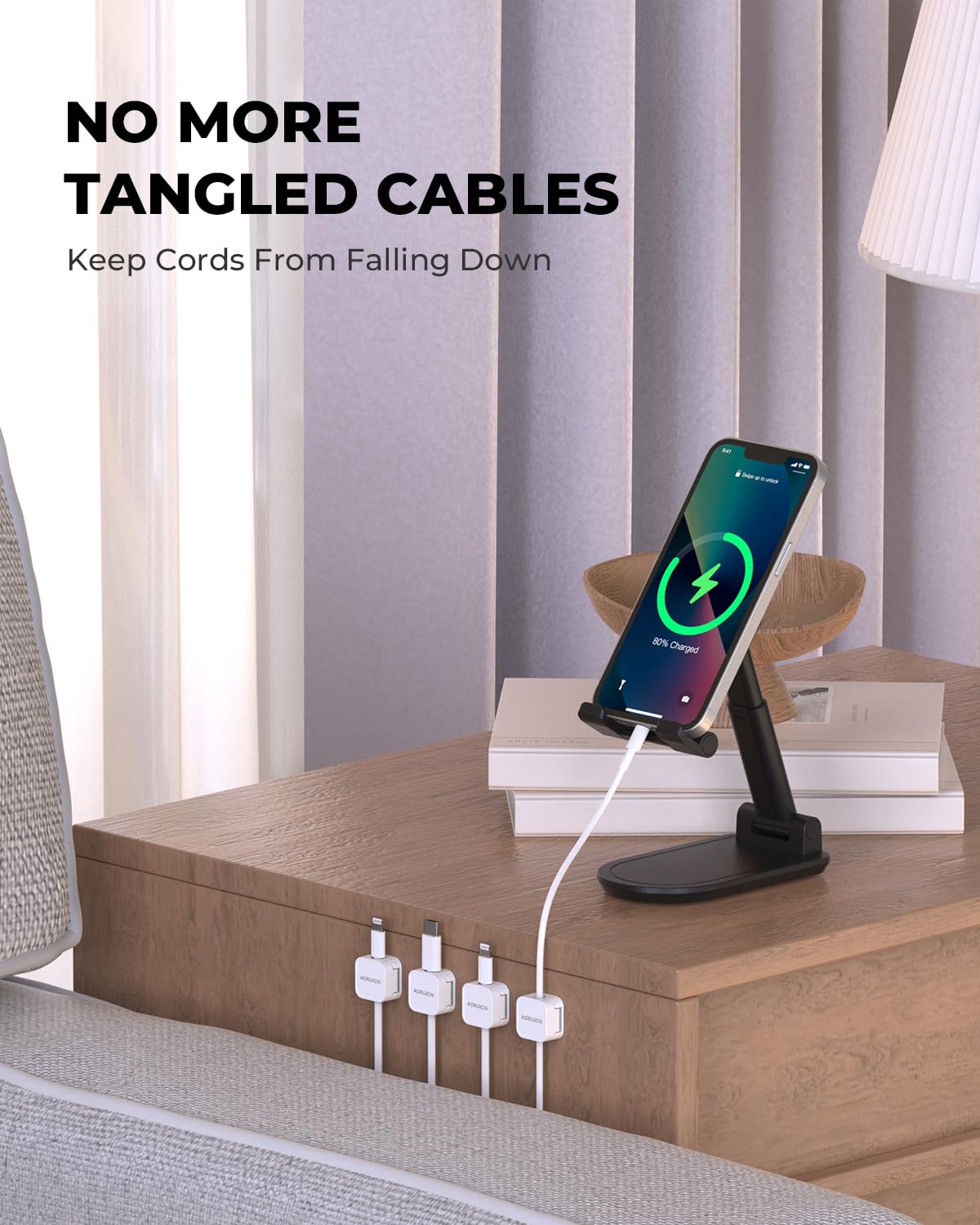 Paquete de 10 organizadores de cables para gestión de cables, clips magnéticos para cables, soporte de alambre adhesivo, ocultador de cables debajo del escritorio para mesita de noche,
