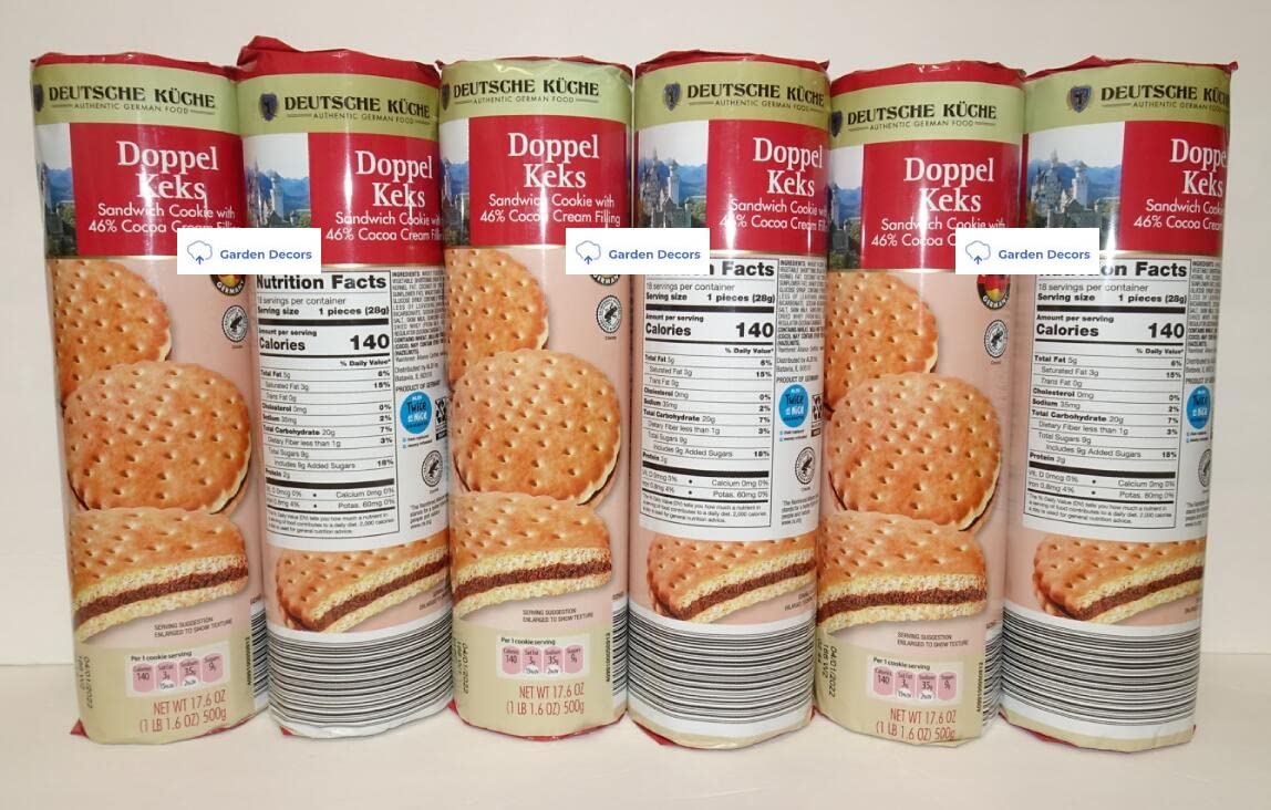 Deutsche Kuche Authentic German Food Doppel Keks Sandwich Cookie with 46% Cocoa Cream Filling 17.6oz 500g (Six Rolls)