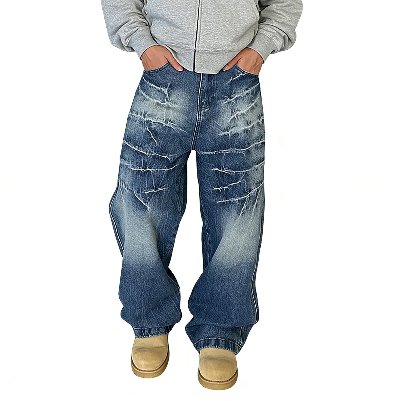Jean homme regular coupe ample rétro pantalon droit léger