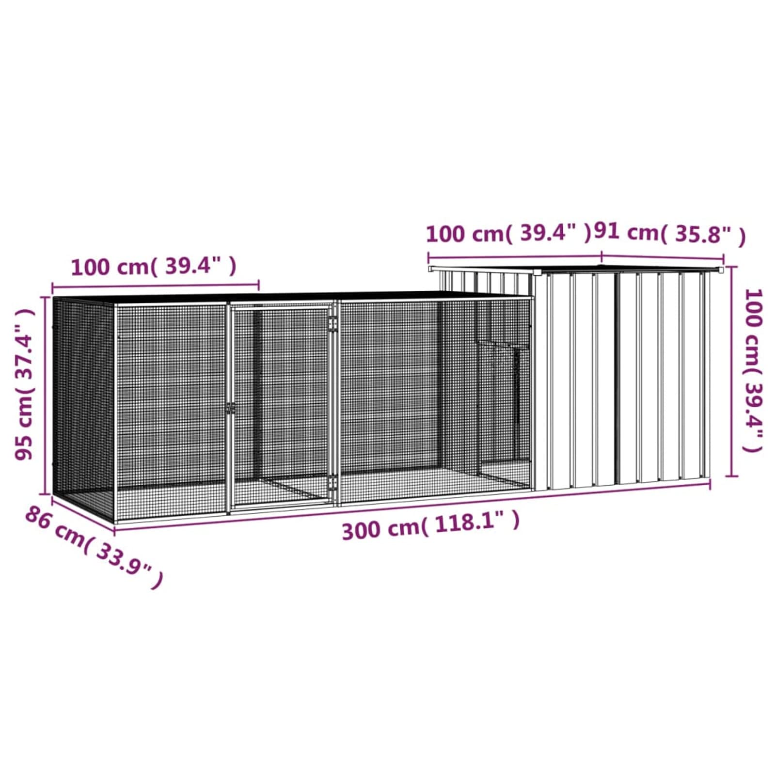 LAPOOH Jaula de gallinas Acero galvanizado Antracita 300x91x100 cm, Jaulas para Conejos, Jaula Cobaya, Jaula Hamster, Jaula para Gatos, Jaula Chinchilla, Recinto para Conejos - SPU:3106452