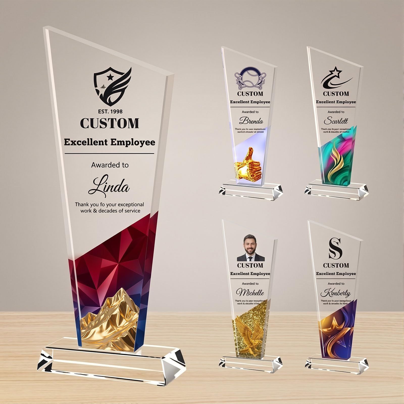 Trofei in Cristallo Personalizzati, Trofei su Misura con Testo/Logo/Foto, Regali per Premiare i Dipendenti, Aziende, Sport, Scuole, Regali di Ringraziamento