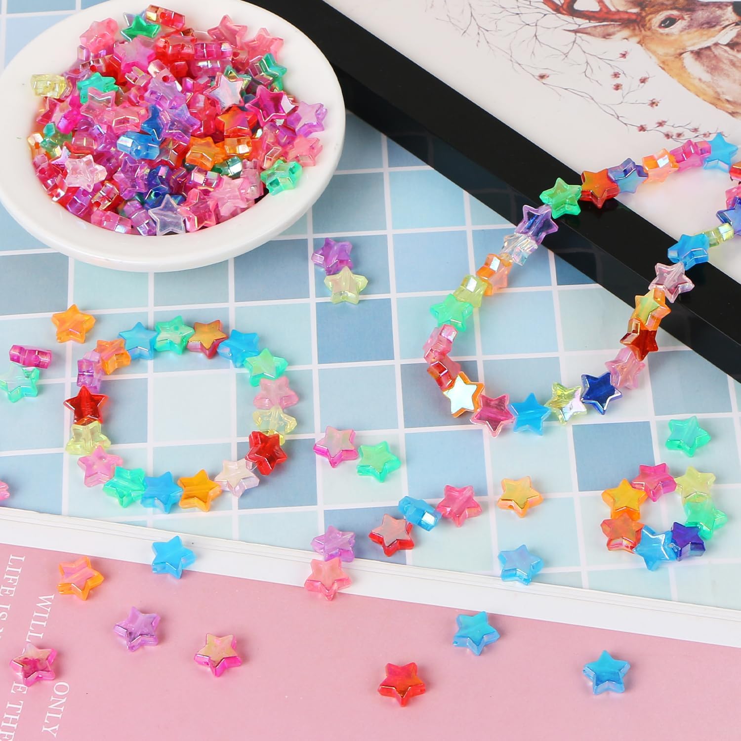 EVERMARKET 100 Pc Acrylic Stars for Jewelry, 11mm Star Spacer Beads with Box, Crystal Loose Beads for DIY Crafts, Colorful - Image 3