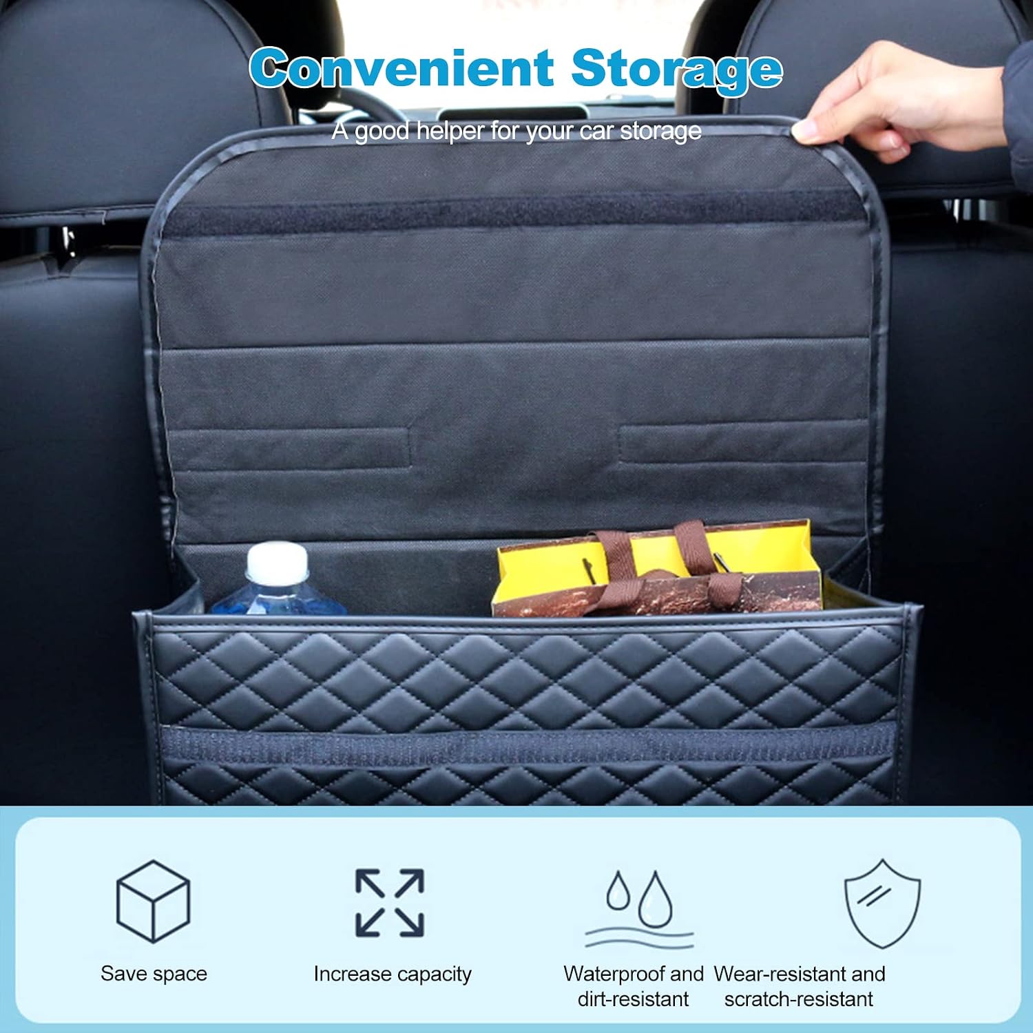 Ergocar Car Trunk Storage Organizer, Portable Collapsible Car Storage Box with Lid, Bottom Reinforcement, Leather Truck Boot Tidy Organiser Fits Small Models, Essential Car Accessories