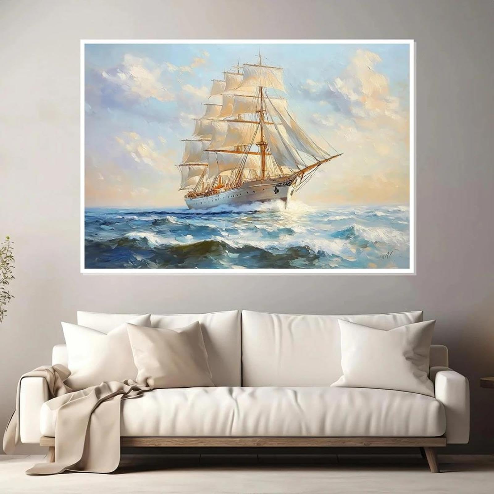 Baibexing Abstract Sailing Ship Ocean Nautical Canvas Painting Poster Prints Wall Art Picture For Living Room Home Decor 60X90Cm Unframed