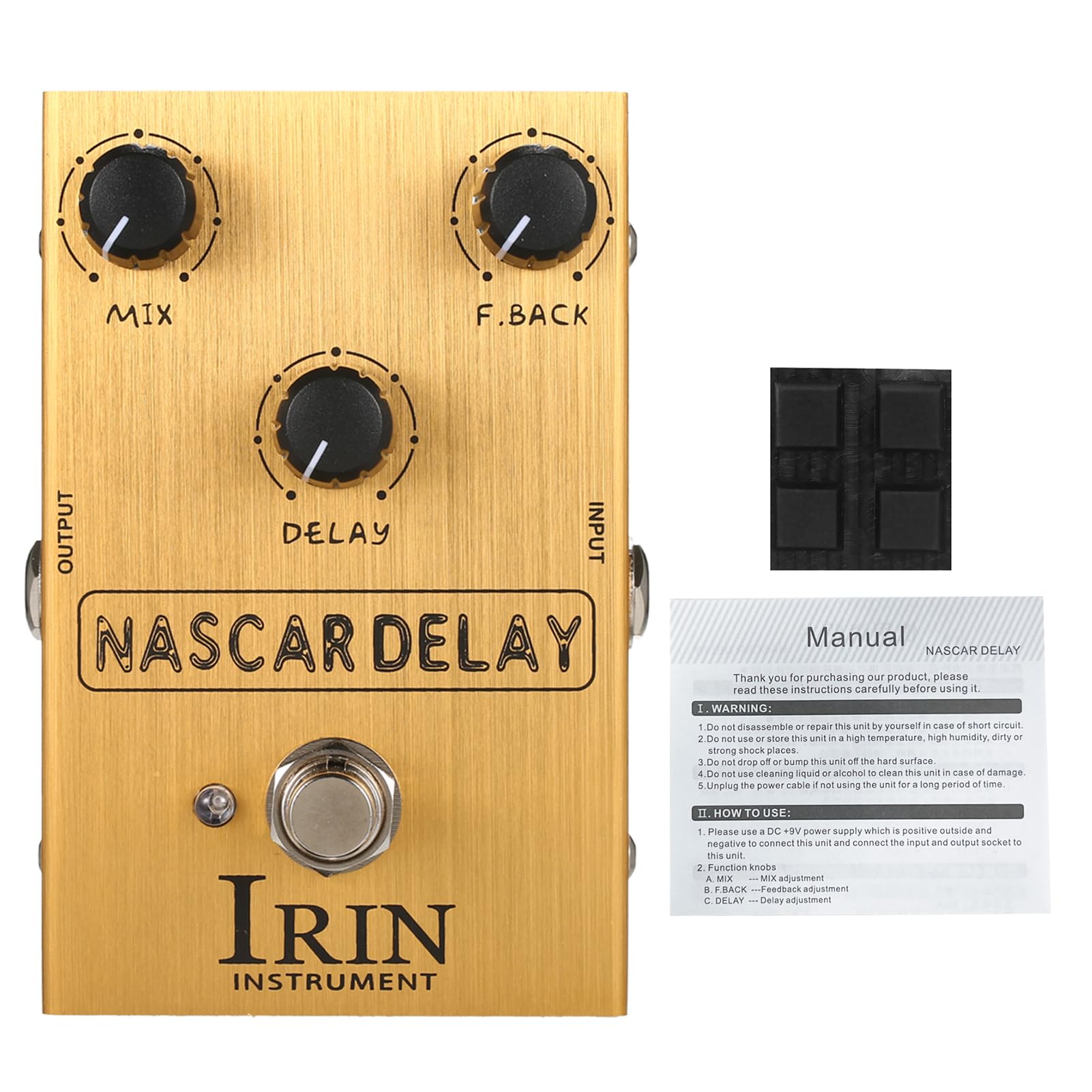 DELAY - Pedal de efecto de guitarra con 3 perillas de control para guitarra eléctrica con mezcla/retroalimentación/retardo