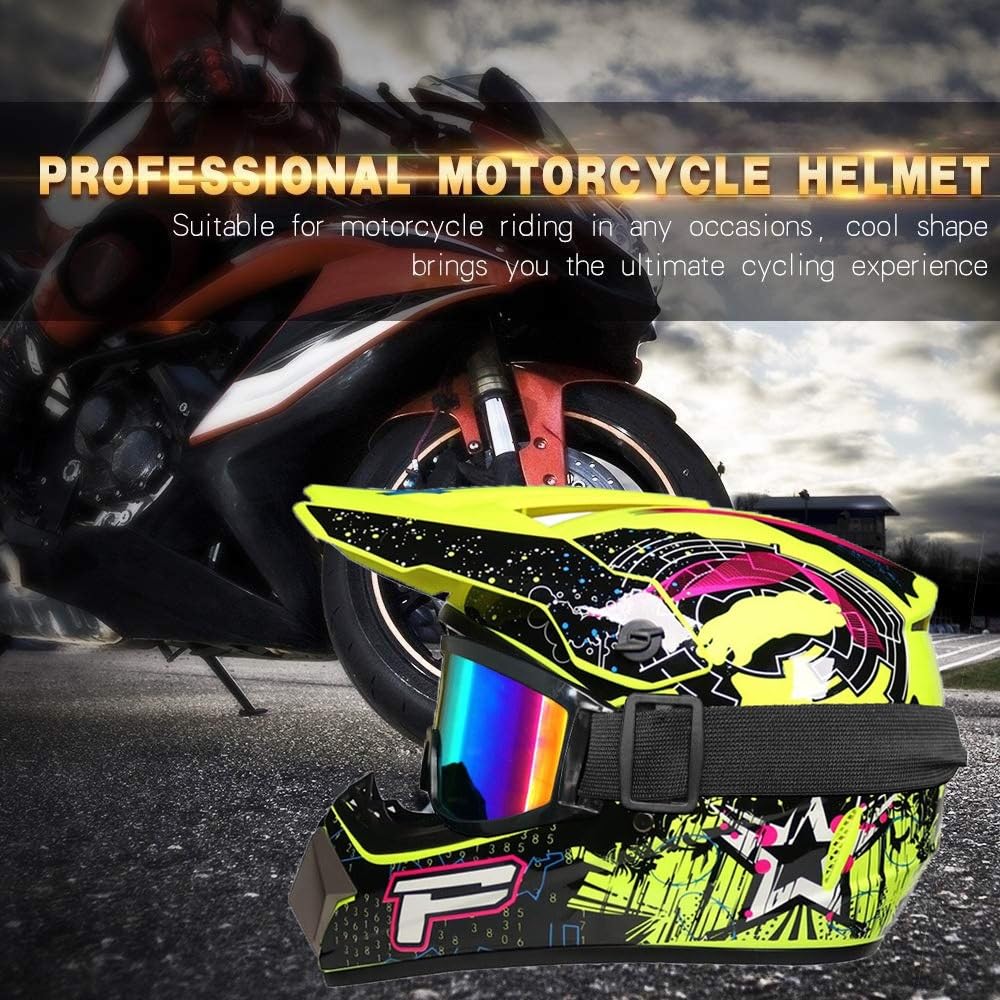 Unisex MTB Casco da Motocross, Gioventù Bambini Integrale Fuoristrada ATV Moto Caschi, Sport All'aperto Discesa Enduro Quad Dirt Bike Incidente Casco, con Occhiali Guanti Maschera