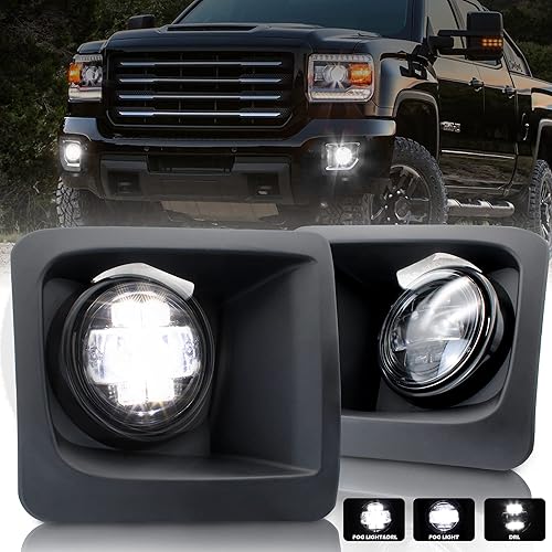 KEWISAUTO Luces antiniebla LED con DRL para GMC Sierra 1500 2014 2015, parachoques conducción antiniebla, lente transparente con luces de