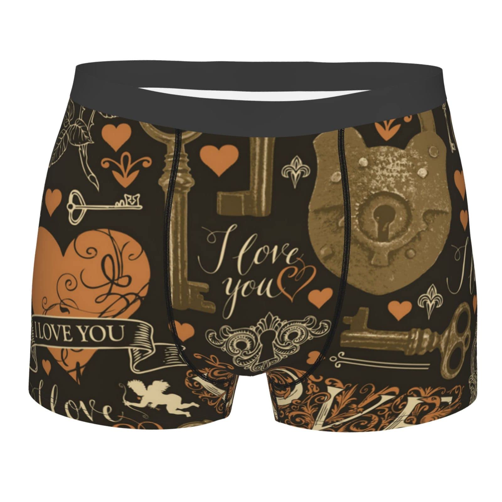 Anceky Men's As Pic Boxer Briefs Underwear Underpants Shorts Pouch, Love Hearts Old Keys Vintage