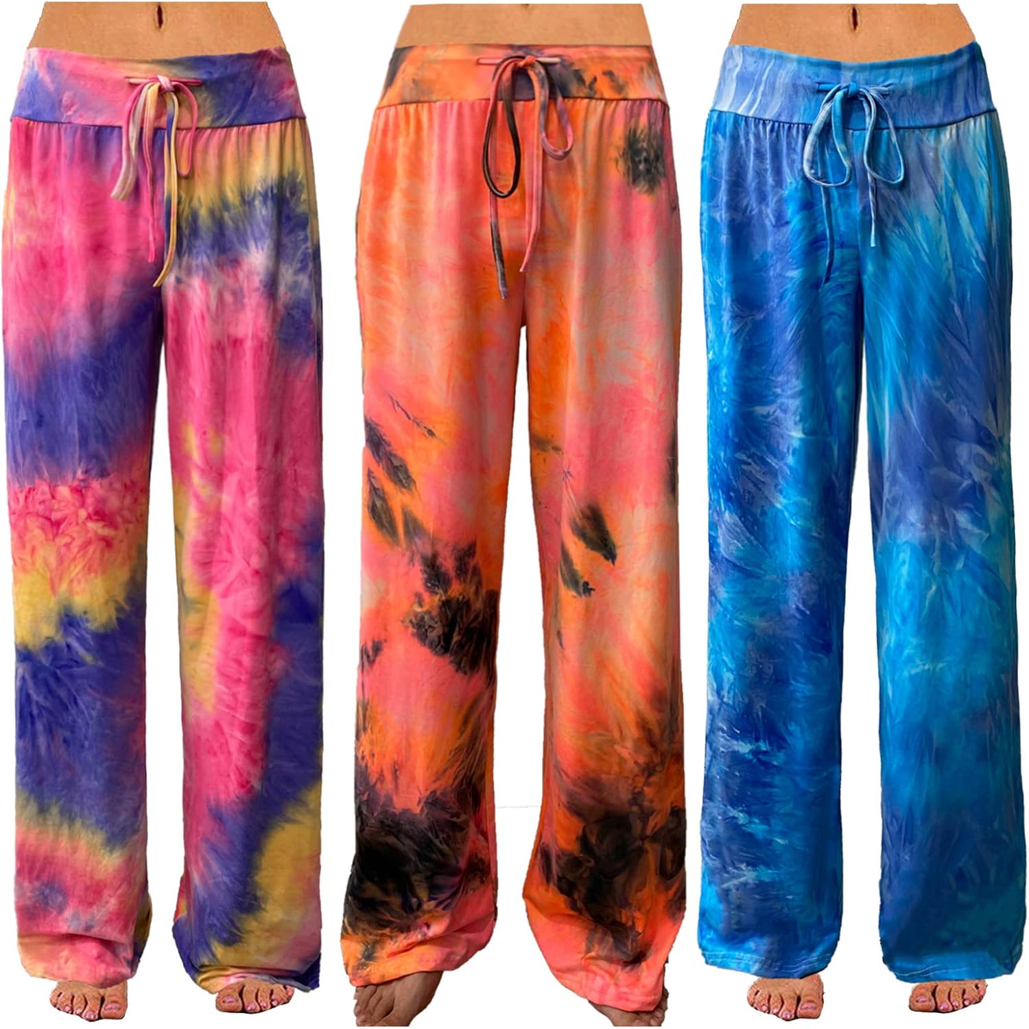 iniber Women's Comfy Pajama Pants Casual Lounge Pant Wide Leg Palazzo Stretch Drawstring Bottoms