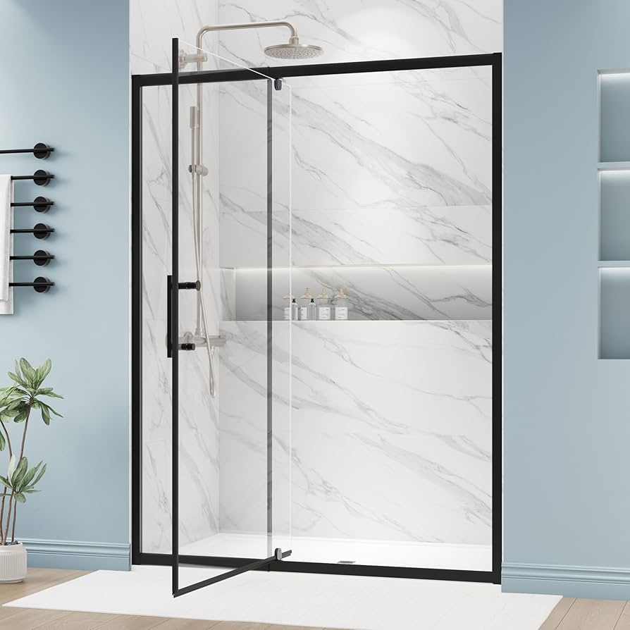 DELAVIN 56-60.in W x 72.in Semi-Frameless Pivot Shower Door