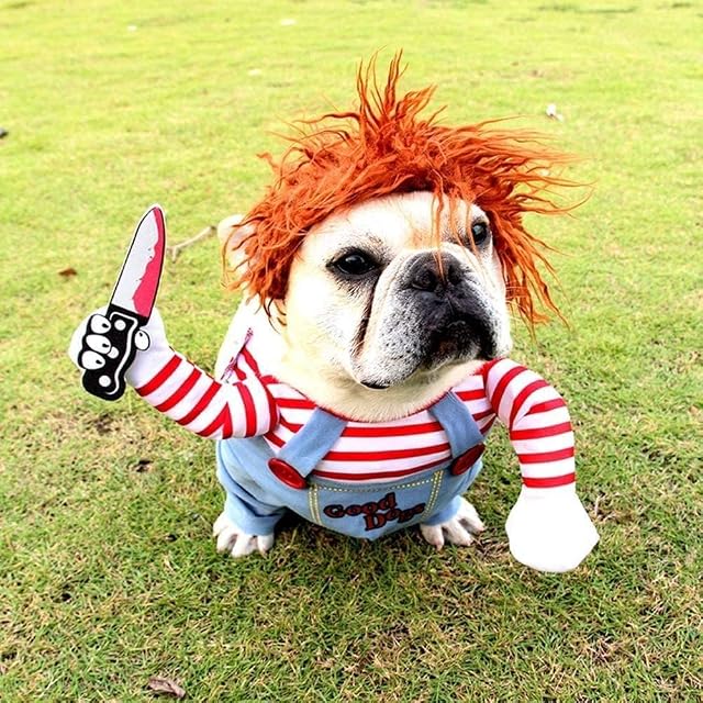 Foto 3 de 4 de MINHADISI Disfraz terrible para mascotas, 1 pieza de ropa mortal para perros, 1 pieza, peluca