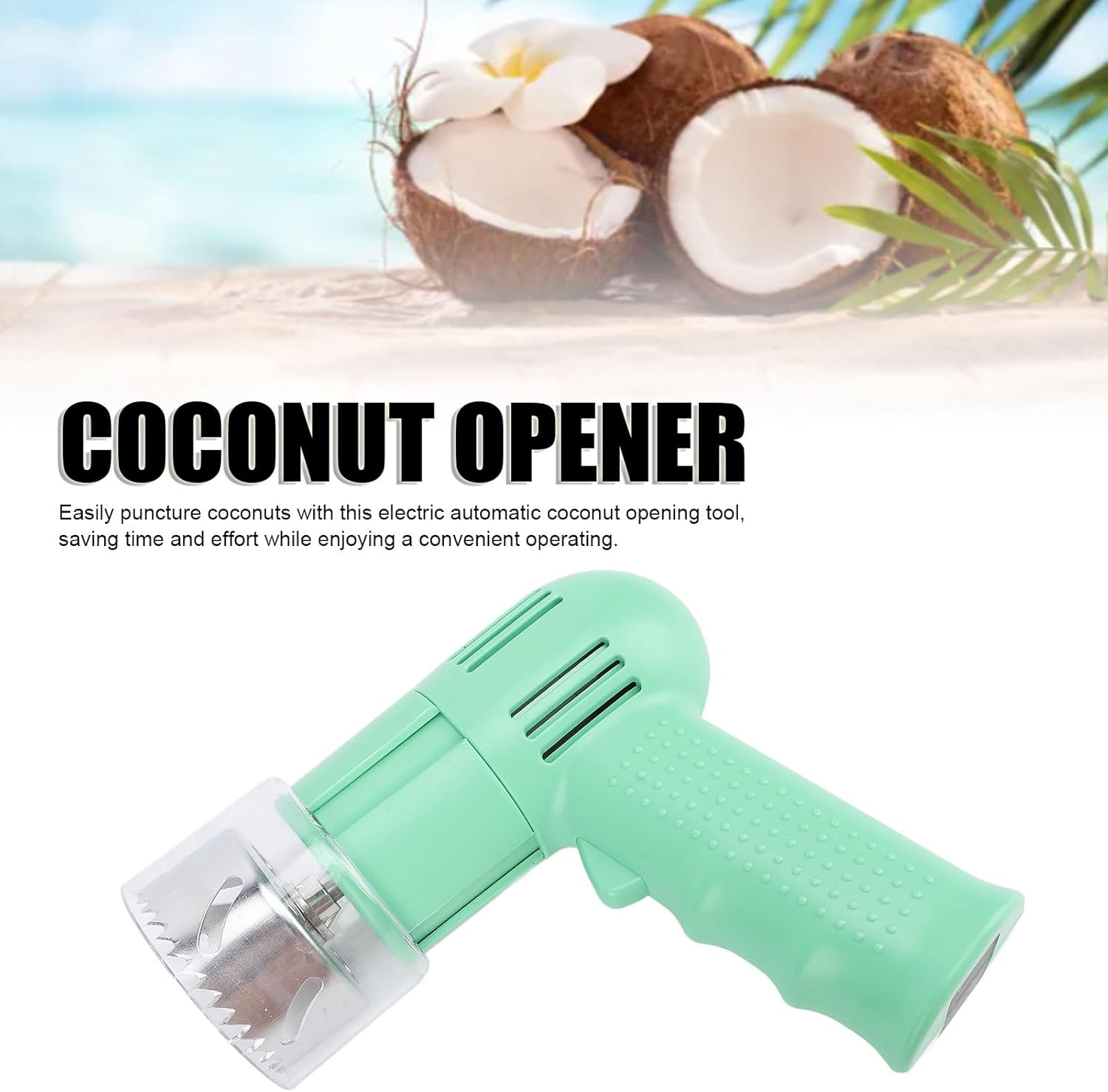 Electric Coconut Opener, Automatic Coconut Punch Tool Set, Stainless Steel Shell Remover, Green
