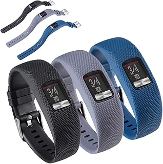 HUABAO Watch Strap Compatible with Garmin vivofit 4,Adjustable Silicone Sports Strap Replacement Band for Garmin vivofit 4 Smart Watch (Black+Gray+Dark Blue, L)