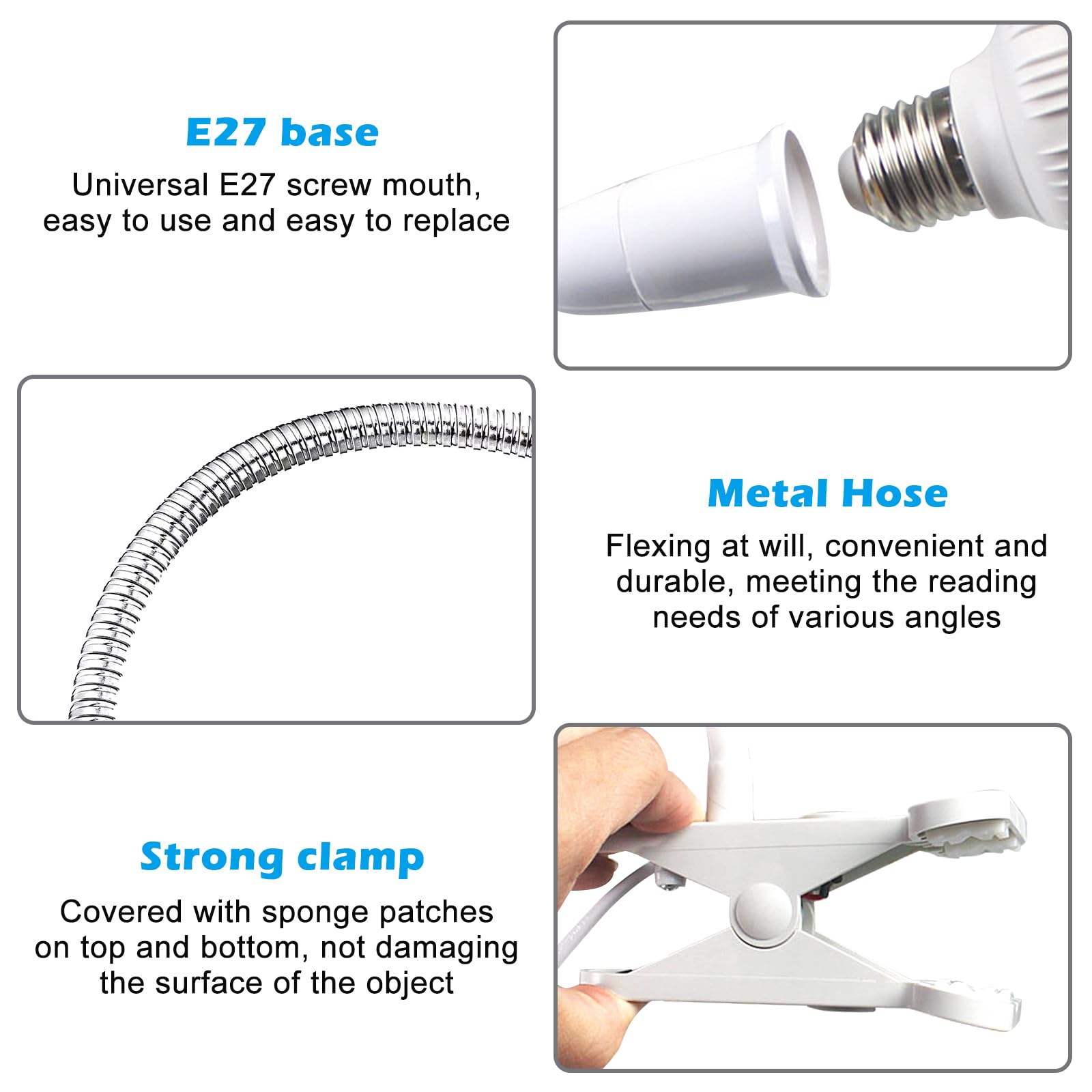 Lot De 2 Douilles Lampe E27 Avec Clip - Col De Cygne 360° Réglable, Câble Long Avec Interrupteur