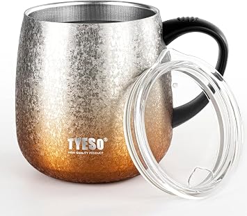 TYESO Office Coffee Mug,Vacuum Insulated Mug Double Wall Stainless Steel Cup Rose Gold, 12 oz