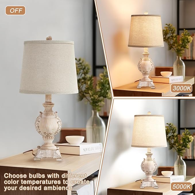 Drawealth 21'' Small Table Lamps Set of 2 Farmhouse Bedside Lamps for Bedroom Nightstand Vintage Carved Floral Side Table Lamps for Living Room Kids Home Office, Wooden Finish, Bulb Not Include photo 6