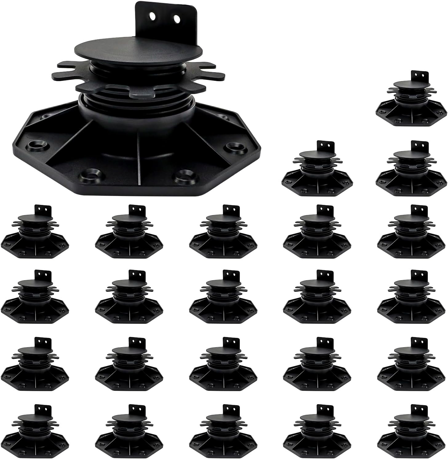 24Pack Adjustable Deck Support Pedestal, Deck Foundation Support Base, More Stable Floor Slate Support Flooring Joist Supports, Height Adjustment Raising from 1-3/16" to 2-3/8", Black