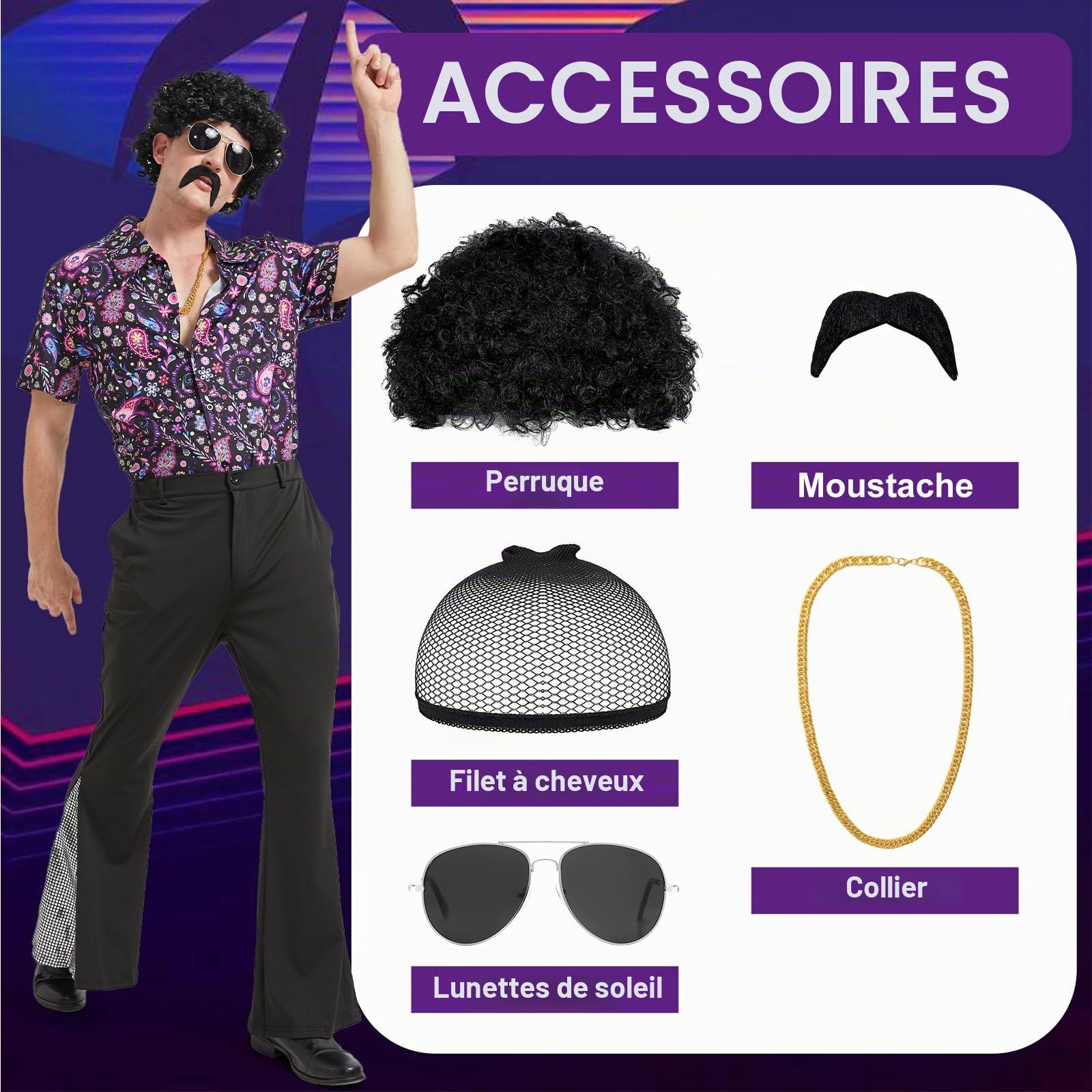 Ezuwail Costume disco des années 70 pour homme