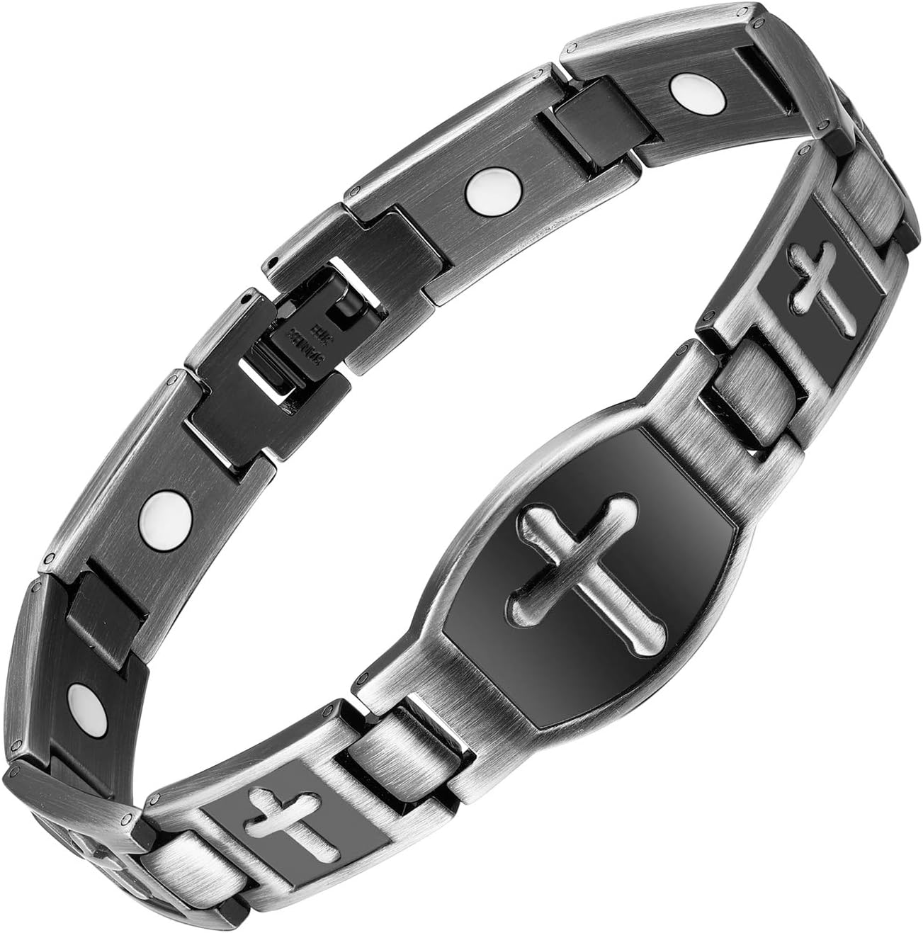 Jecanori Magnetic Bracelets for Men - Titanium Steel Cross Design, Adjustable Length with Sizing Tool, Hypoallergenic, Corrosion-Resistant,Grey