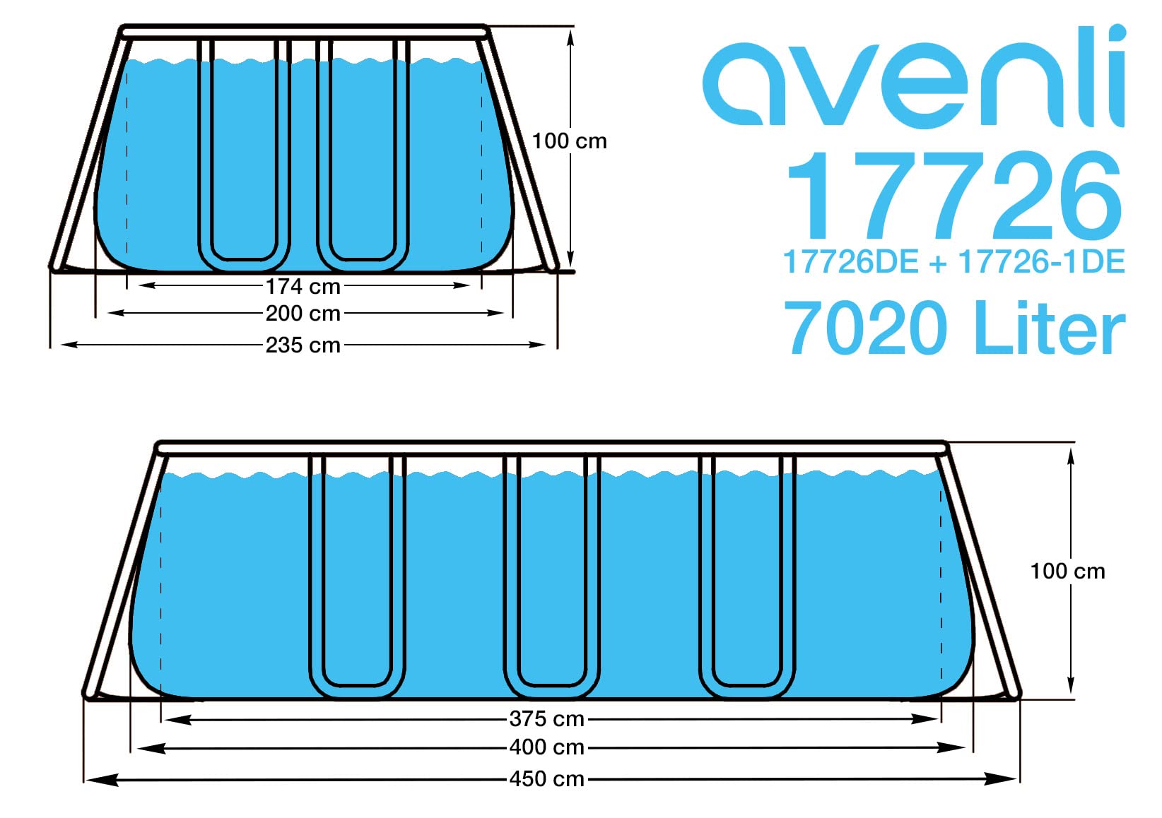 Avenli Pool 400 x 200 x 100 cm Frame Plus Stahlrahmen Aufstellpool rechteckig grau