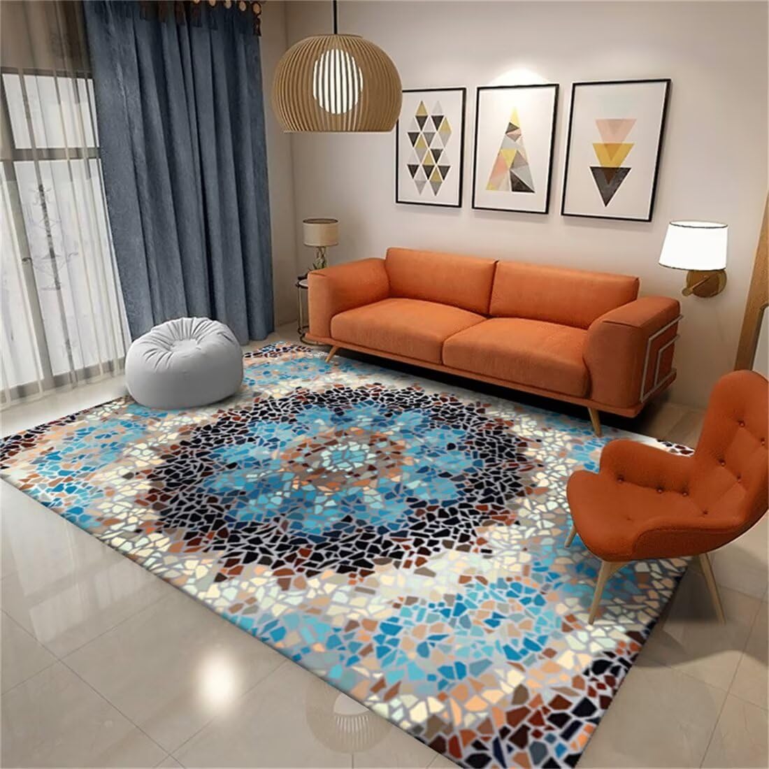 Tapis de cuisine et salon bleu classique pour une maison zen