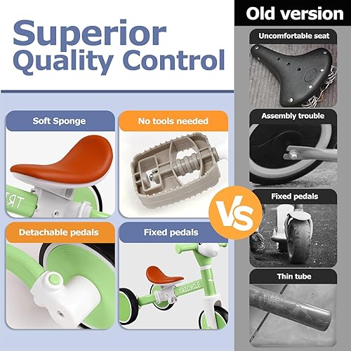 Miniatura 8 de Bicicleta de equilibrio para niños y niñas, triciclo para niños pequeños de 1 a 5 años, triciclo para niños pequeños con luz y música frontal,