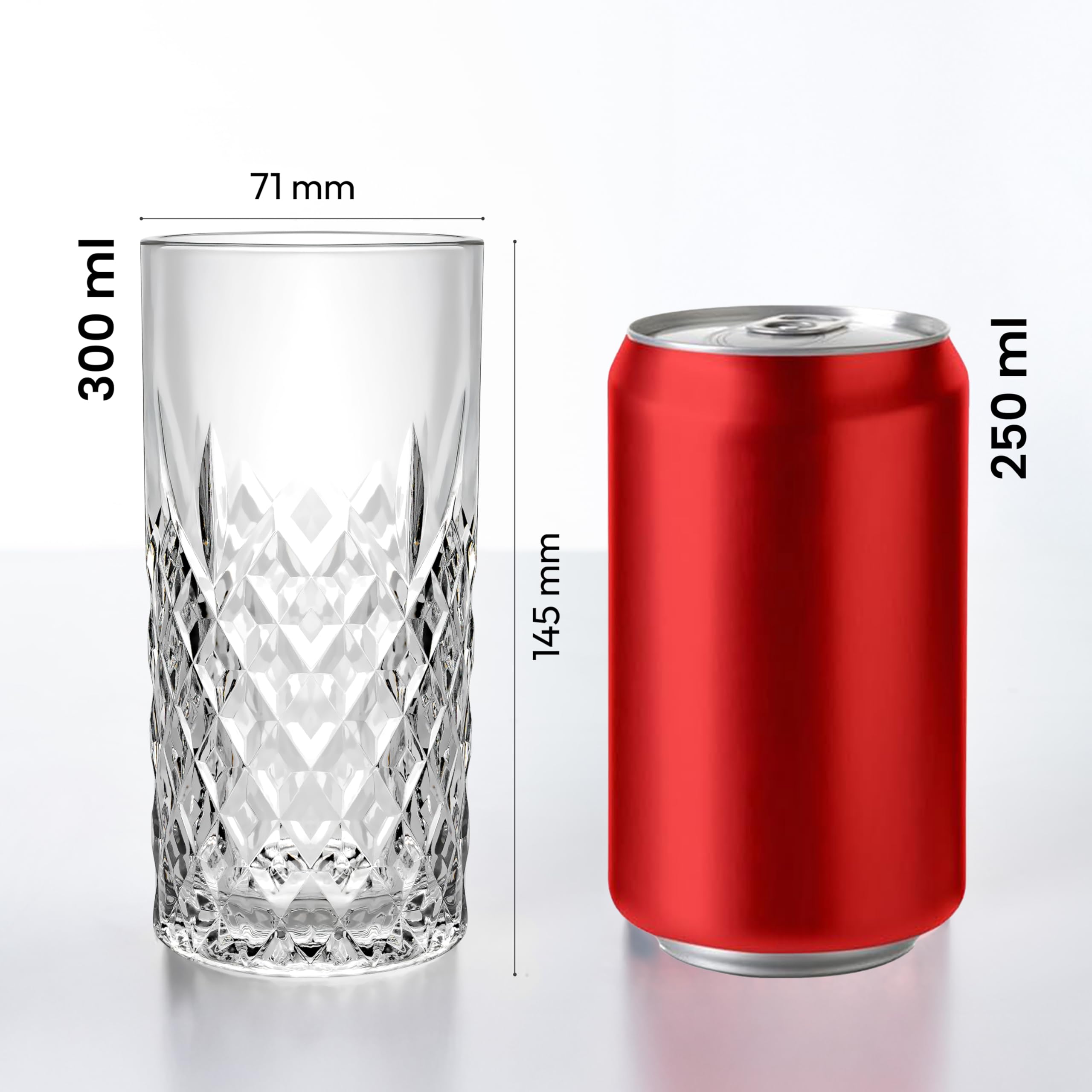 KONZEPT Set de verres 12 pièces, Ensemble de verres à boire 300ml pour eau, jus, latte macchiato, cocktails, Verres à eau cannelés, Verres à jus, Verres à cocktails, Idéal pour la maison & soirées