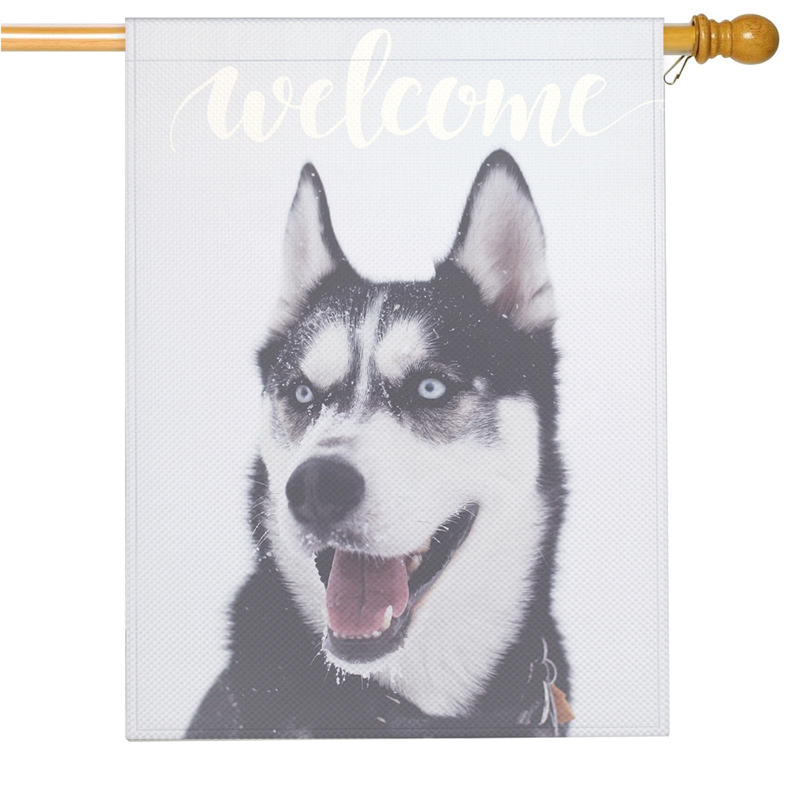 Bandera de casa de Husky siberiano de doble cara decorativa grande para exterior