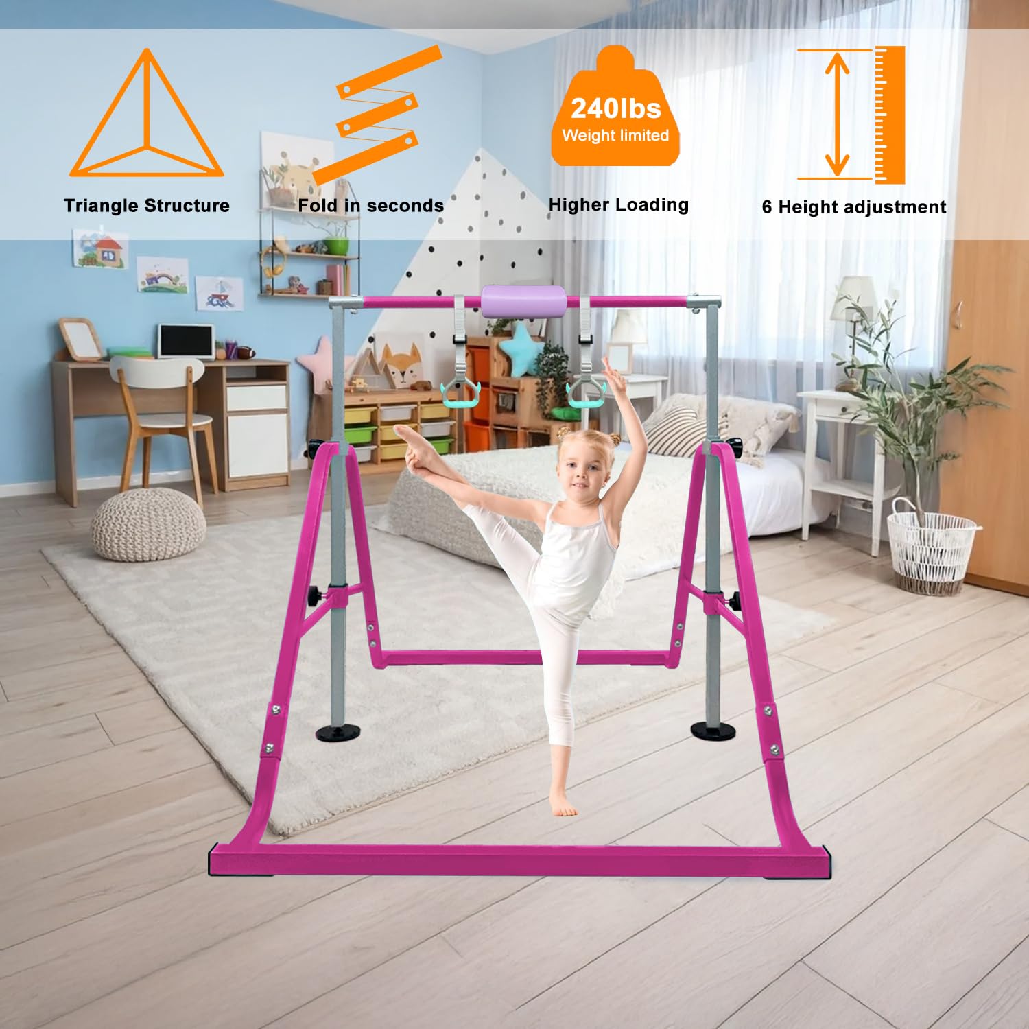 HomeSun Gymnastikstange Kinder mit Verstellbarer Höhen 80-130cm Gymnastics Bars Faltbarer Turnreck Stabil Reckstange Outdoor Indoor Trainingsstange