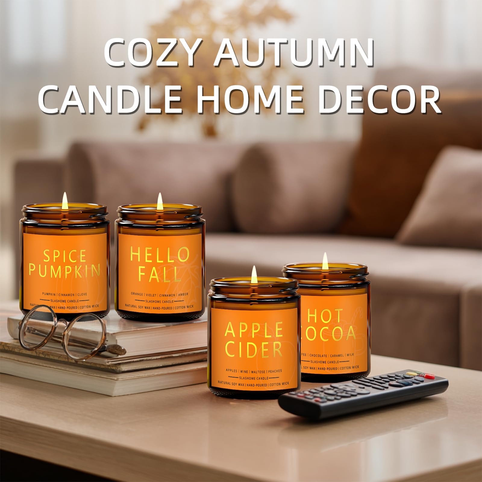Herbstkerzen Set | Herbstduft Duftkerzen, Herblich Soja Kerzen, Herbst Kerzen Set, Herbstgeschenke, Kerze im Glas 200 ml - herbstlicher Duft Hello Fall/Gewürz/Apfelkürbis
