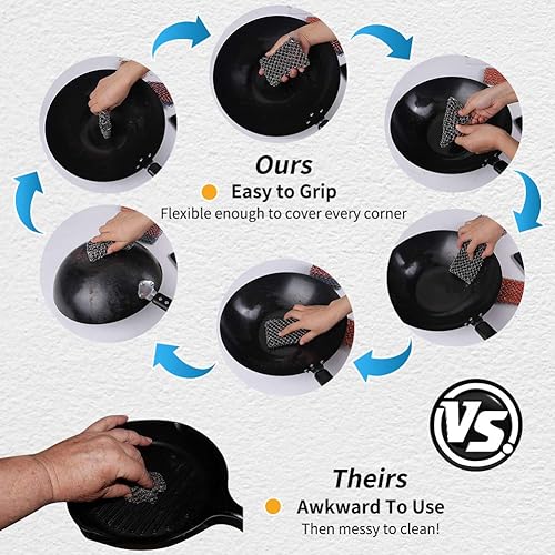 Miniatura 3 de Limpiador de malla de hierro fundido limpiador de sartén de hierro mejorado con paño para estropear cadena de acero inoxidable 316 raspador de metal