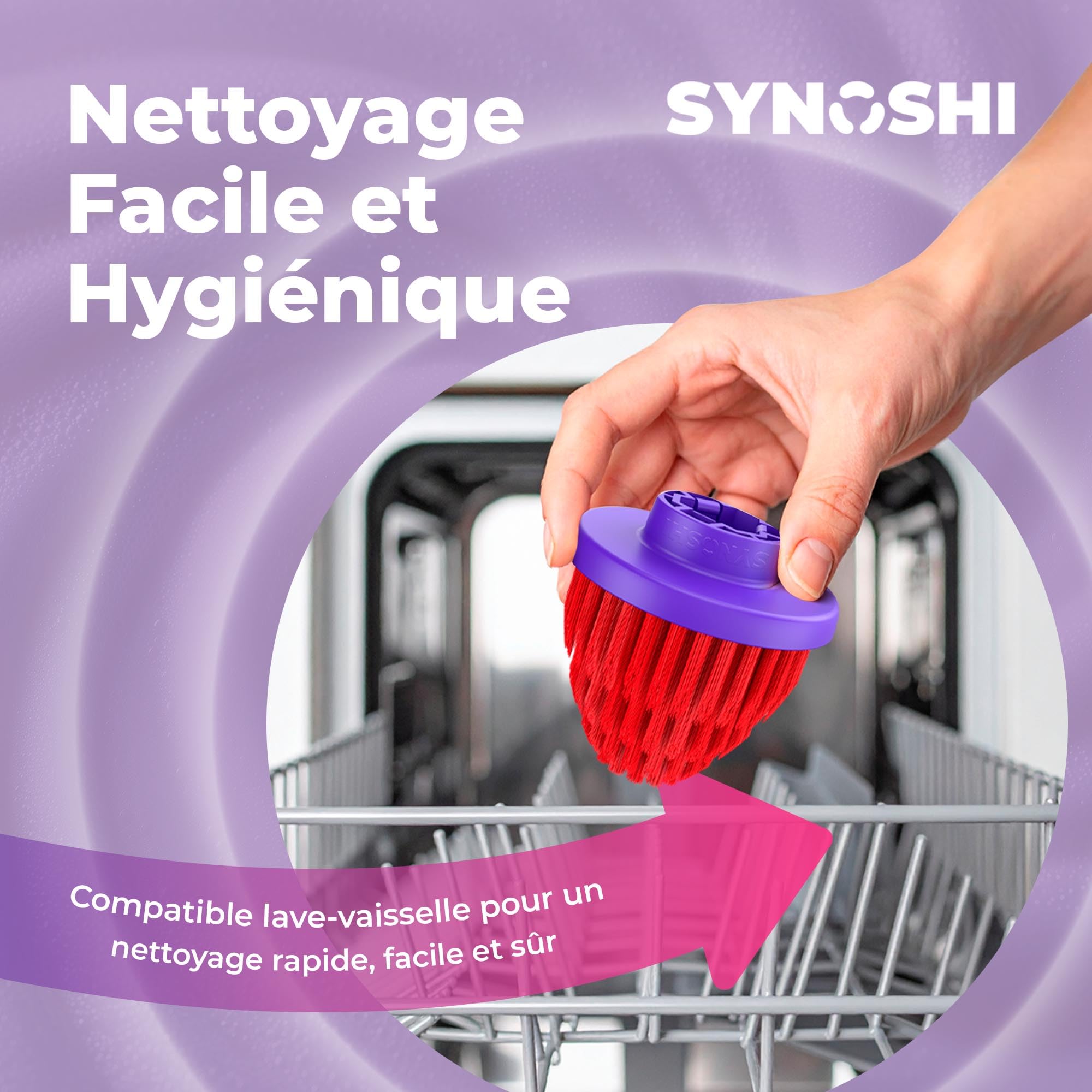 Synoshi Pro Tête de Brosse Conique Rotative Rechange Lot de 2 | Nettoyage précis coins et joints, Résistante aux odeurs, lavable au lave-vaisselle